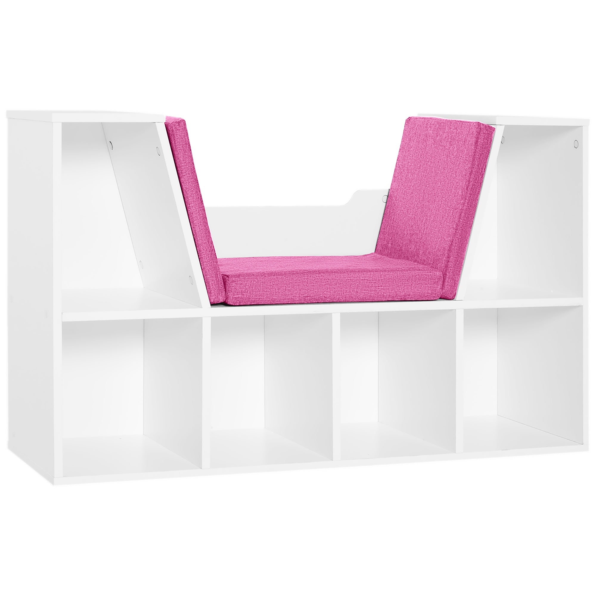 HOMCOM 6-Cubby Bookcase with Seat Cushion, Cube Storage Shelf Bookshelf with Reading Nook for Home Office, Study, Pink
