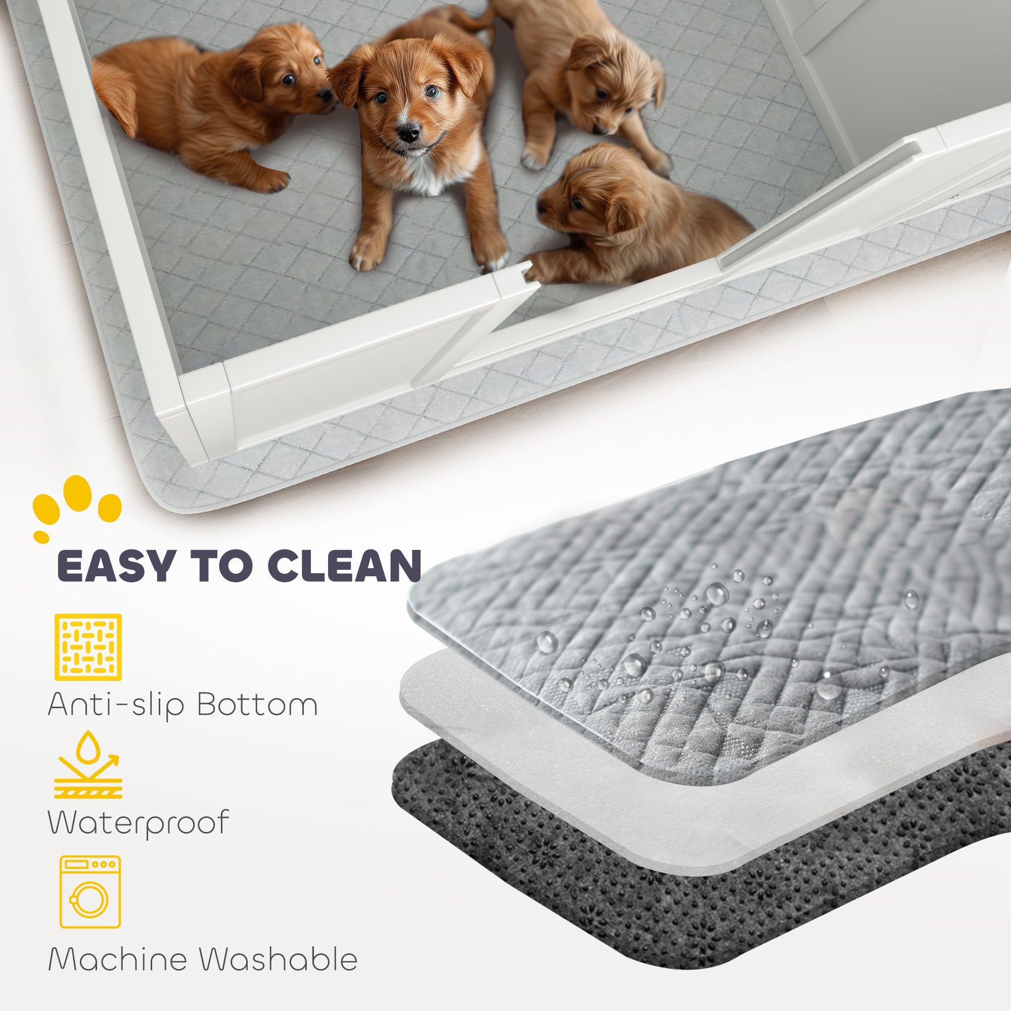 PawHut Whelping Box for Dogs with Waterproof Whelping Pad, Dog Whelping Pen with Clear Panels, Adjustable Entrance, Double Room, Non-slip Foot Pads, for Small Dogs, 65" L x 31.5" W x 19" H