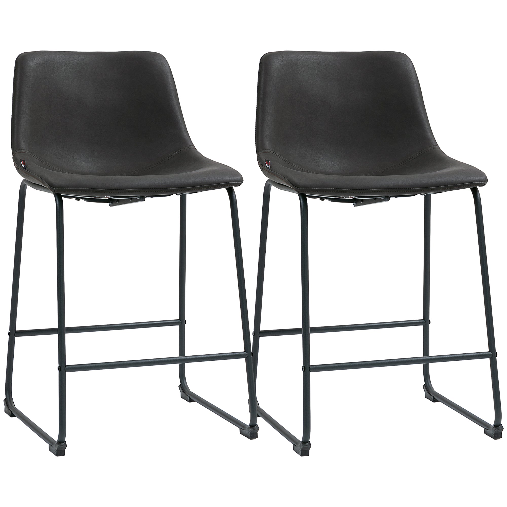 HOMCOM Counter Height Bar Stools Set of 2, Vintage PU Leather Bar Chairs, Kitchen Stools with Footrest for Home Bar, Dark Brown