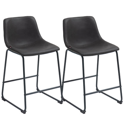 HOMCOM Counter Height Bar Stools Set of 2, Vintage PU Leather Bar Chairs, Kitchen Stools with Footrest for Home Bar, Dark Brown