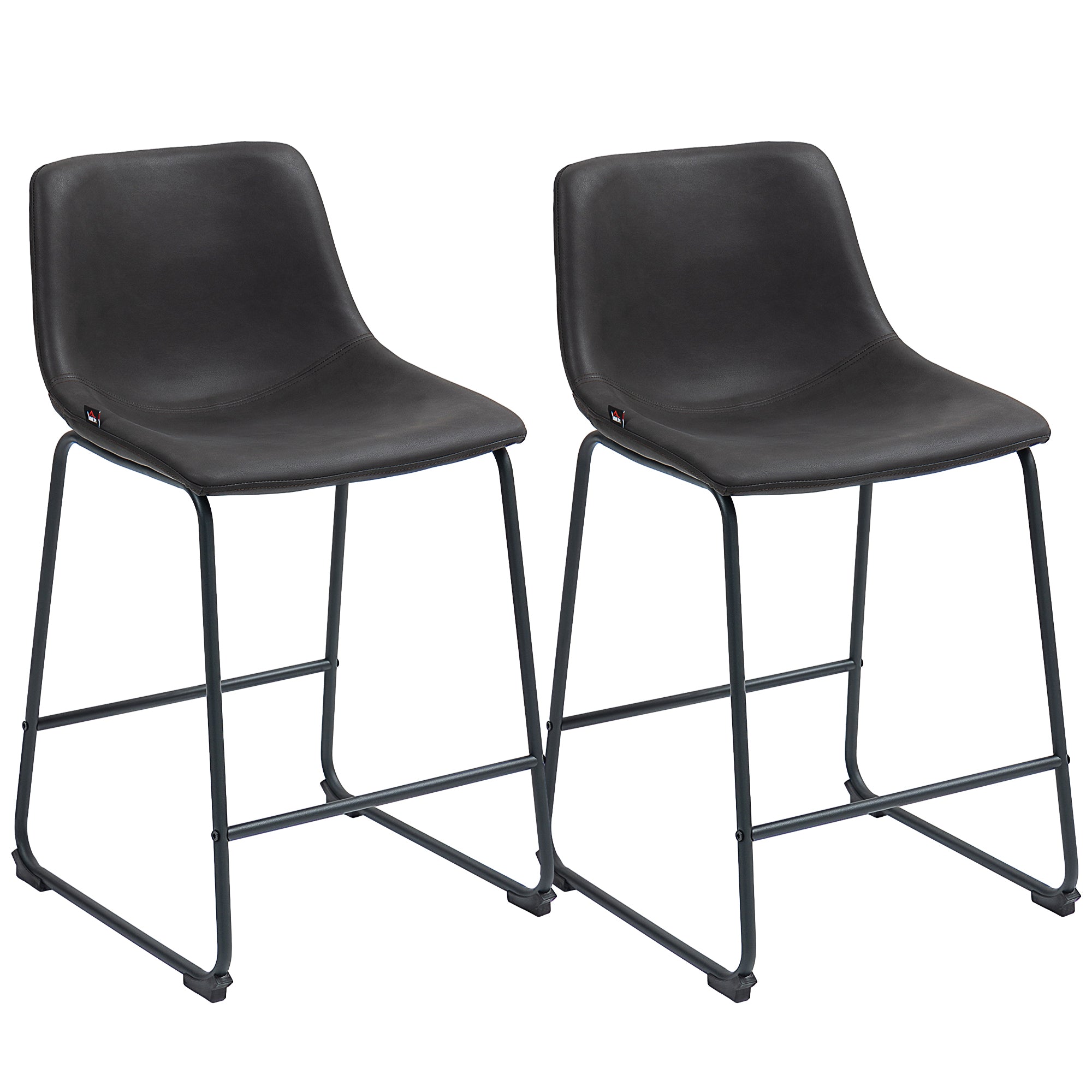 HOMCOM Counter Height Bar Stools Set of 2, Vintage PU Leather Bar Chairs, Kitchen Stools with Footrest for Home Bar, Dark Brown