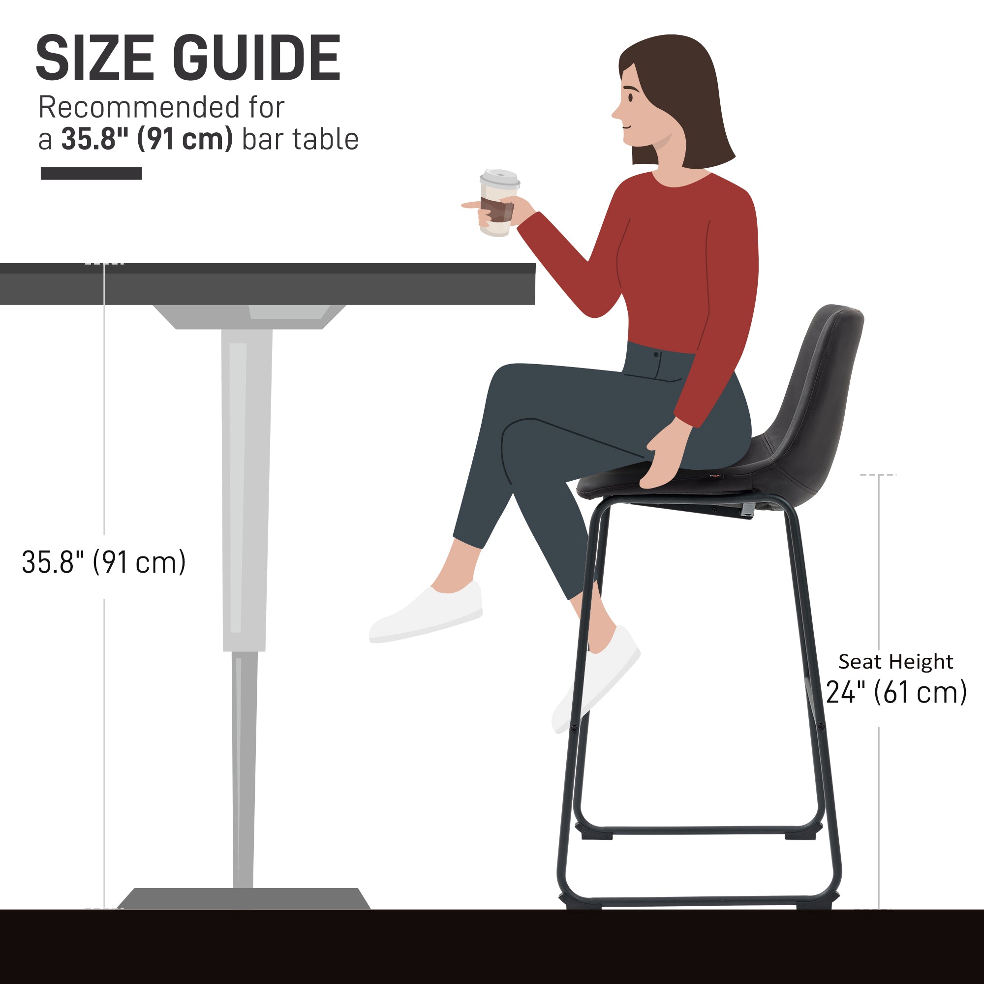 HOMCOM Counter Height Bar Stools Set of 2, Vintage PU Leather Bar Chairs, Kitchen Stools with Footrest for Home Bar, Dark Brown