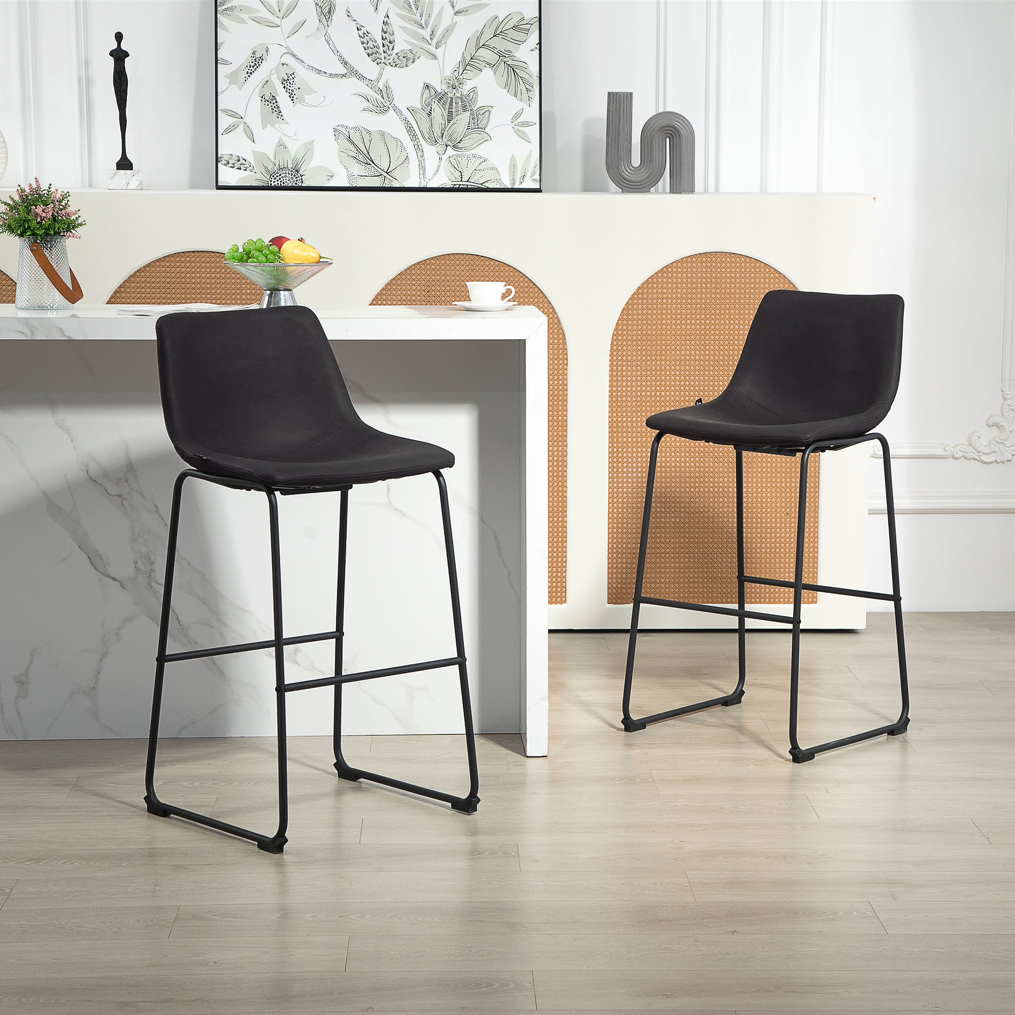 HOMCOM Counter Height Bar Stools Set of 2, Vintage PU Leather Bar Chairs, Kitchen Stools with Footrest for Home Bar, Dark Brown