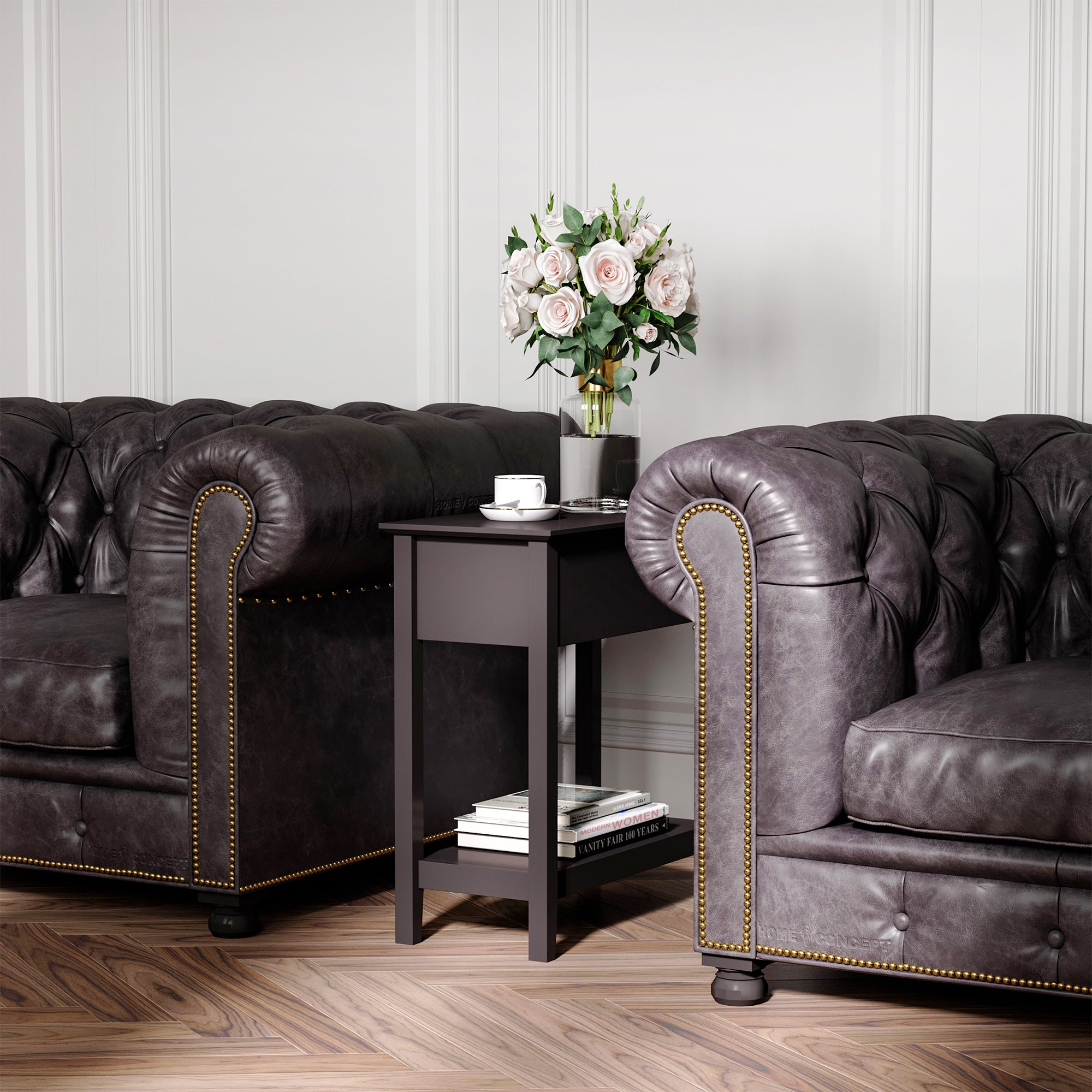 HOMCOM Flip Top End Table, Side Table with Storage Shelf, Narrow Nightstand for Small Spaces in Living Room, Bedroom, 22.2" x 11.1" x 23.6", Dark Coffee