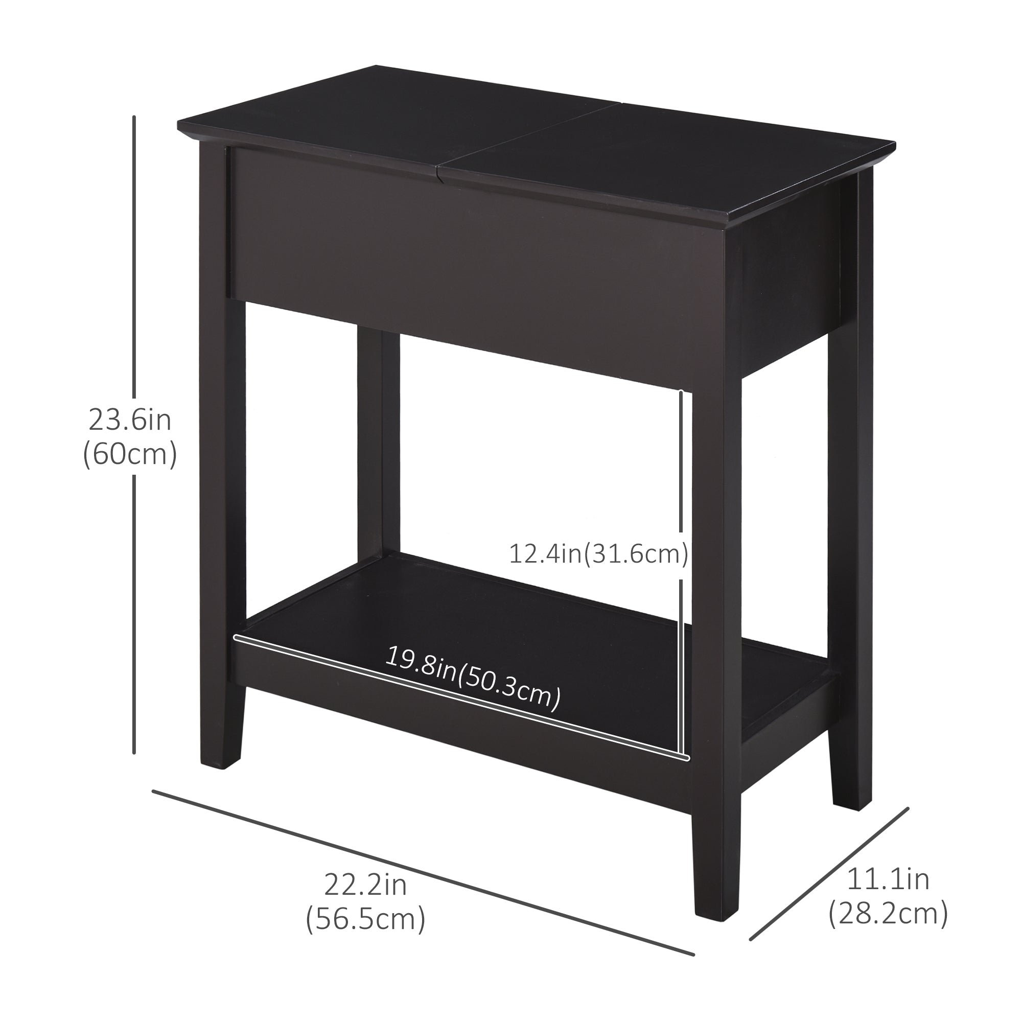 HOMCOM Flip Top End Table, Side Table with Storage Shelf, Narrow Nightstand for Small Spaces in Living Room, Bedroom, 22.2" x 11.1" x 23.6", Dark Coffee