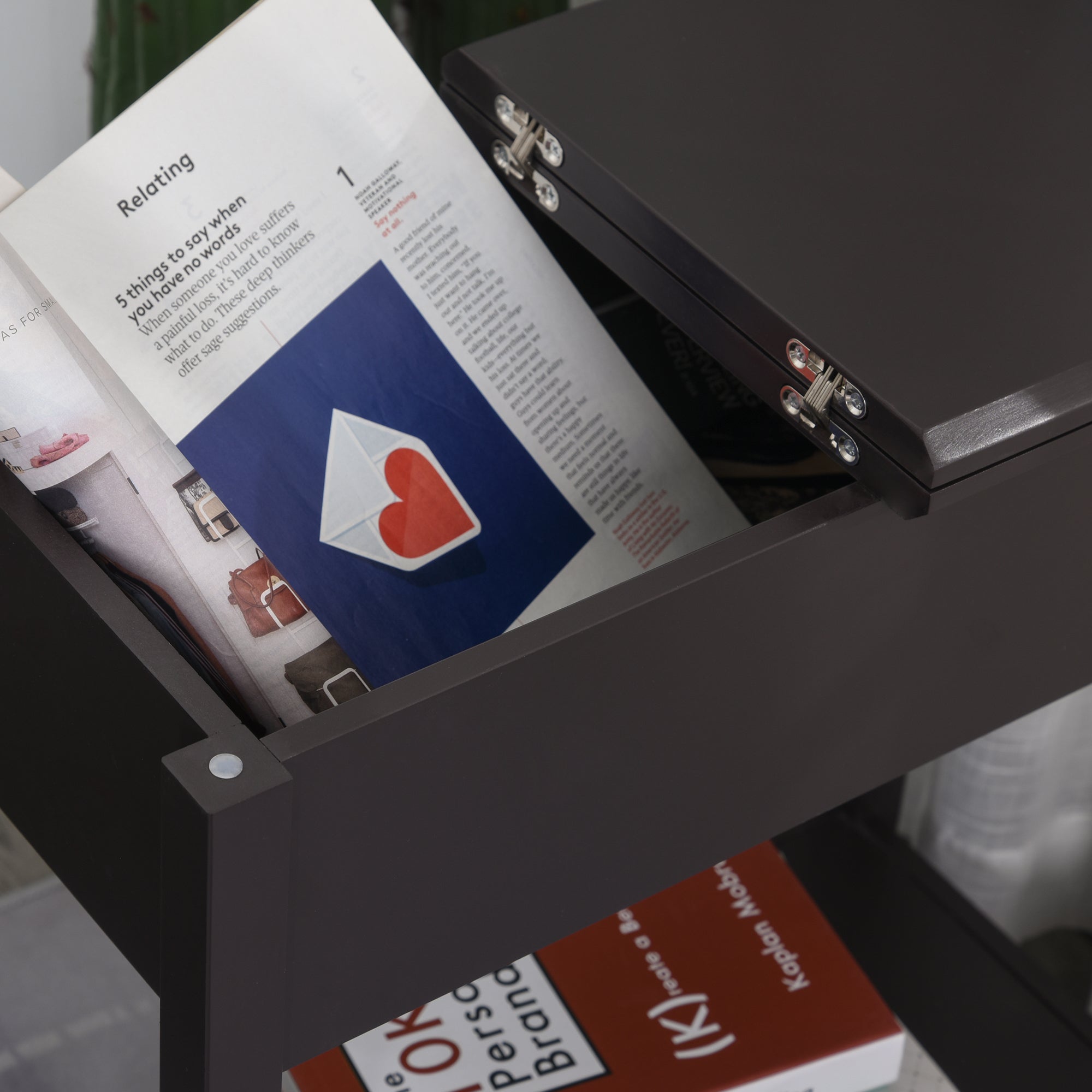 HOMCOM Flip Top End Table, Side Table with Storage Shelf, Narrow Nightstand for Small Spaces in Living Room, Bedroom, 22.2" x 11.1" x 23.6", Dark Coffee