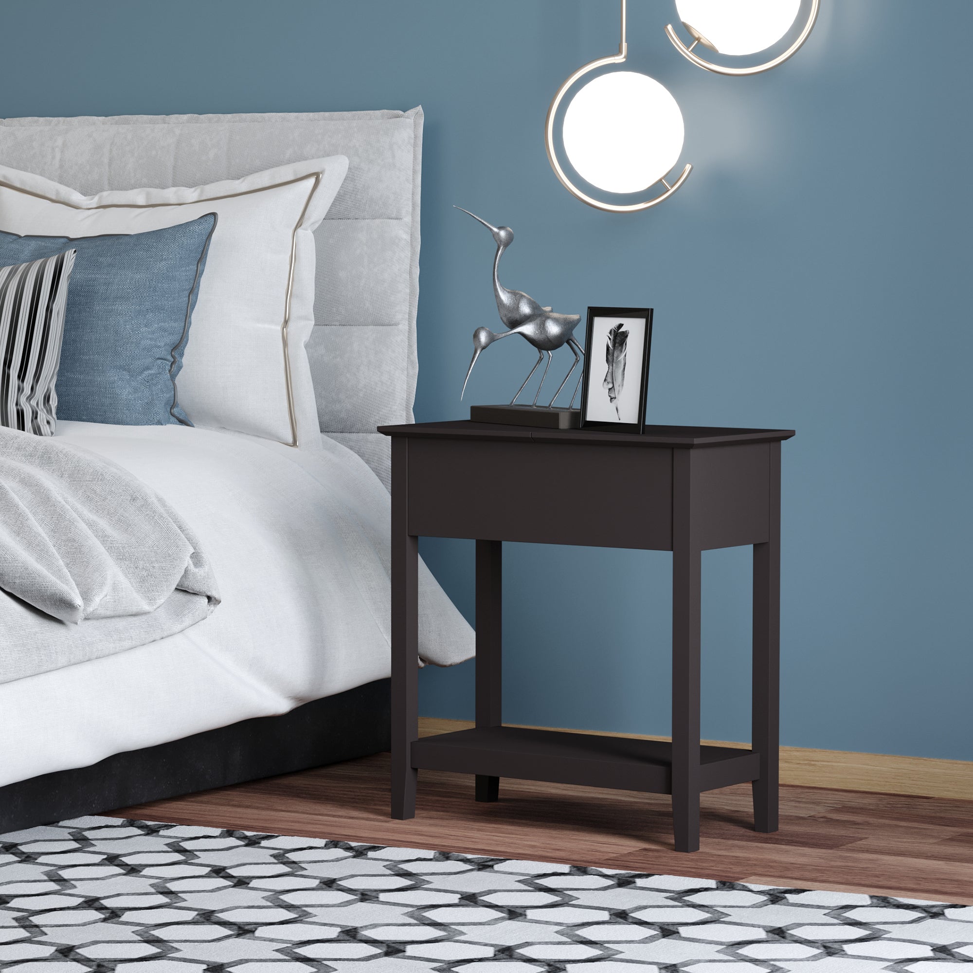 HOMCOM Flip Top End Table, Side Table with Storage Shelf, Narrow Nightstand for Small Spaces in Living Room, Bedroom, 22.2" x 11.1" x 23.6", Dark Coffee