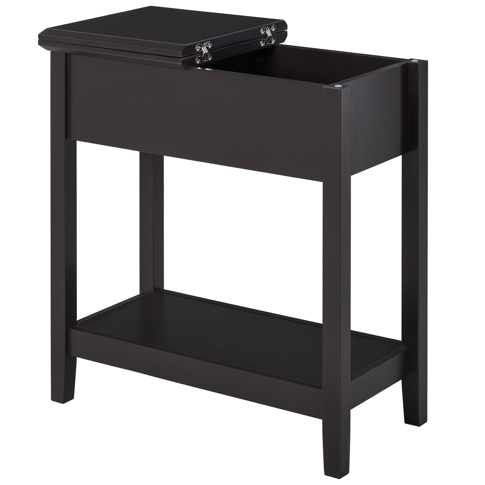 HOMCOM Flip Top End Table, Side Table with Storage Shelf, Narrow Nightstand for Small Spaces in Living Room, Bedroom, 22.2" x 11.1" x 23.6", Dark Coffee