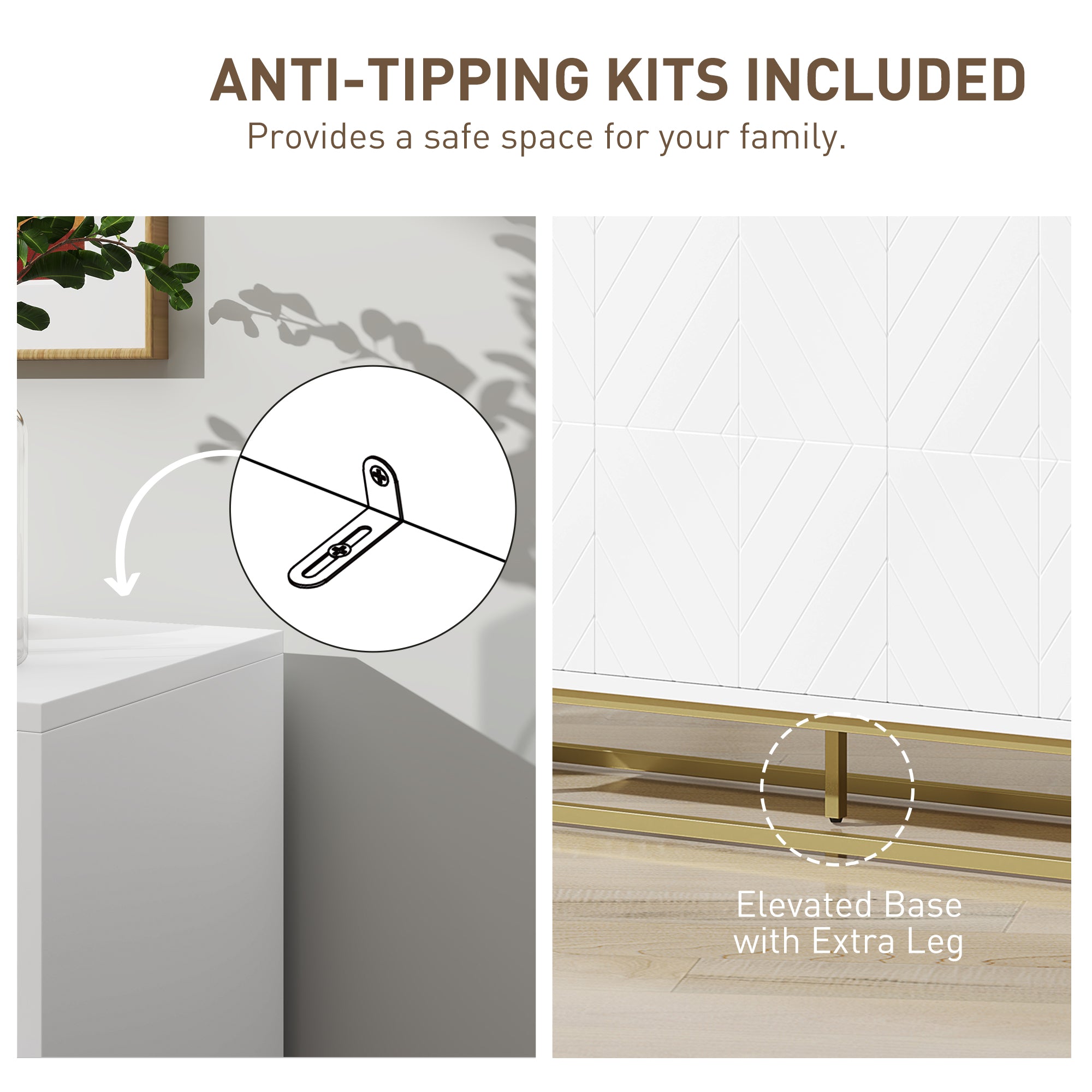 HOMCOM 47" Sideboard Buffet Cabinet with Storage, Contemporary Buffet Cabinet with Adjustable Shelves and Metal Legs, Kitchen Storage Cabinet with Elevated Base, White