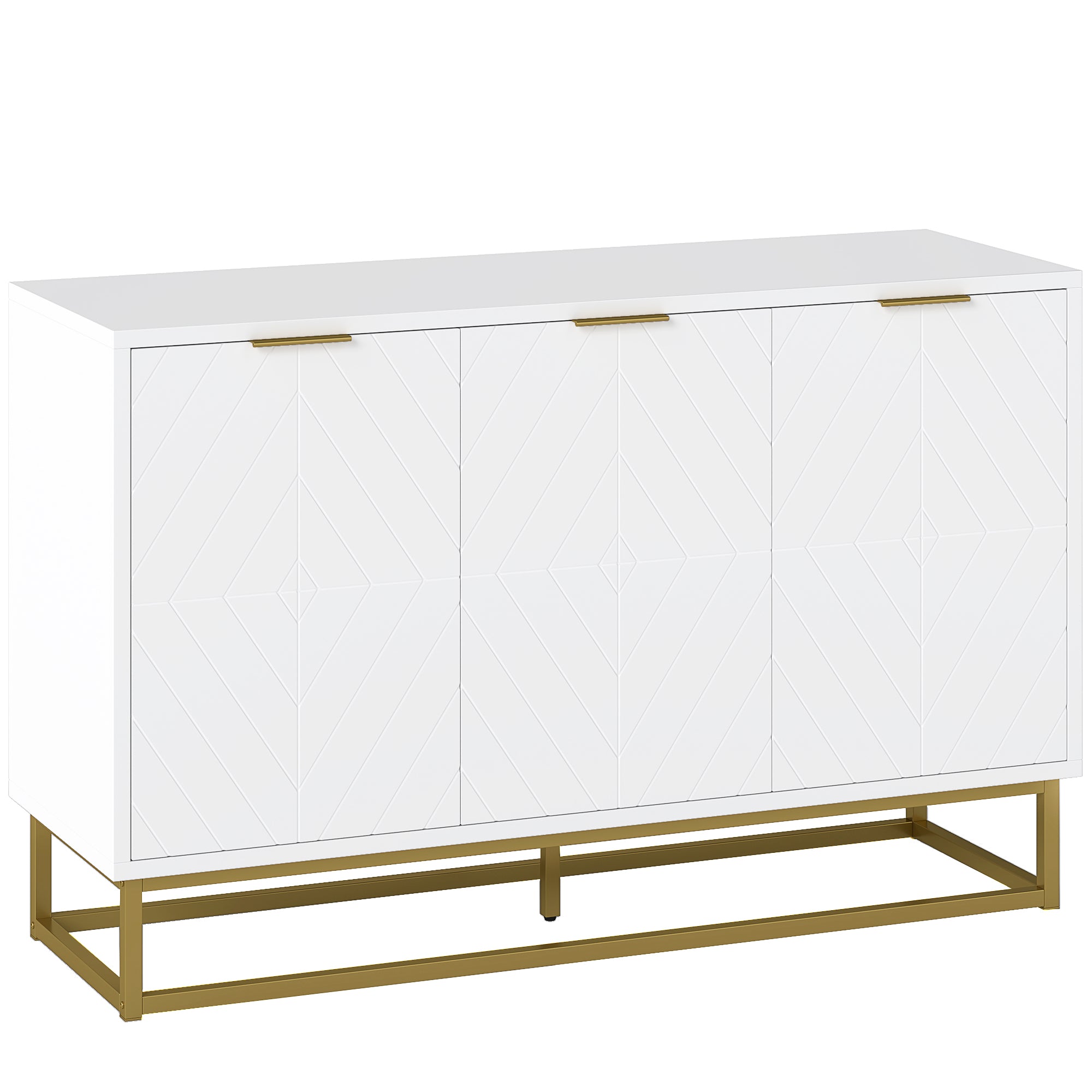 HOMCOM 47" Sideboard Buffet Cabinet with Storage, Contemporary Buffet Cabinet with Adjustable Shelves and Metal Legs, Kitchen Storage Cabinet with Elevated Base, White