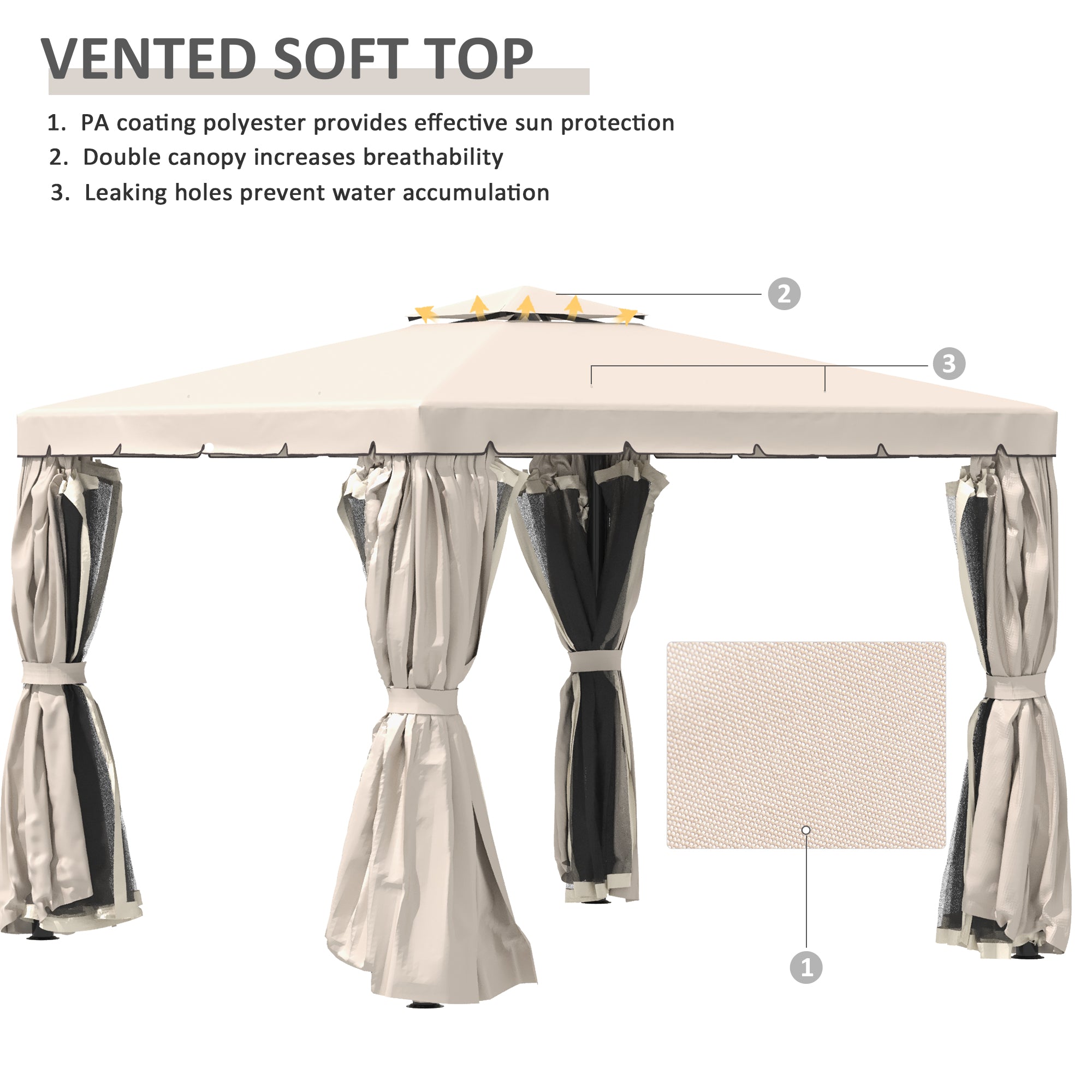 Outsunny 10' x 10' Outdoor Patio Gazebo Double Soft-top Garden Shelter Tent with Beautiful Polyester Curtains, & Mesh Screen Drapes, Cream White