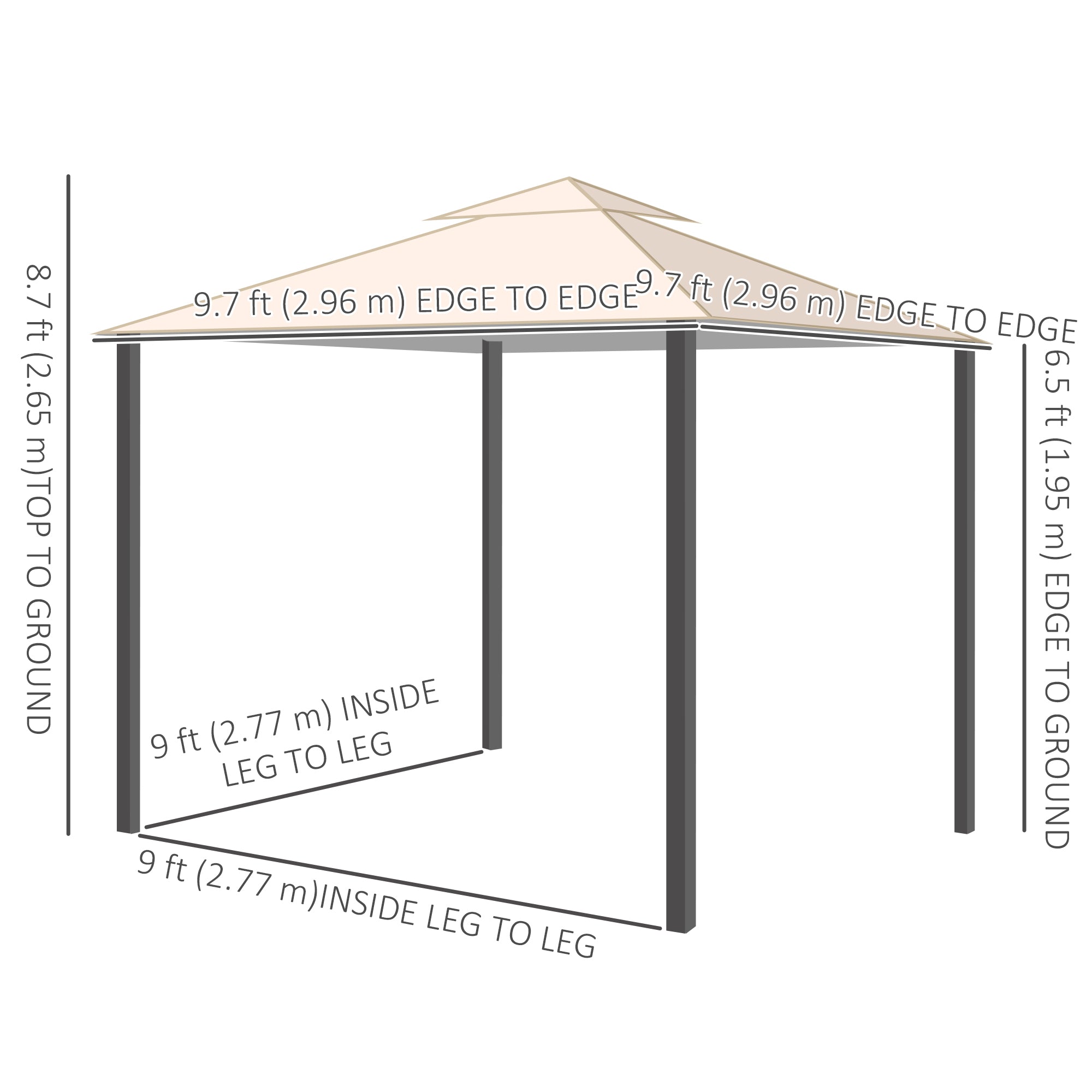 Outsunny 10' x 10' Outdoor Patio Gazebo Double Soft-top Garden Shelter Tent with Beautiful Polyester Curtains, & Mesh Screen Drapes, Cream White