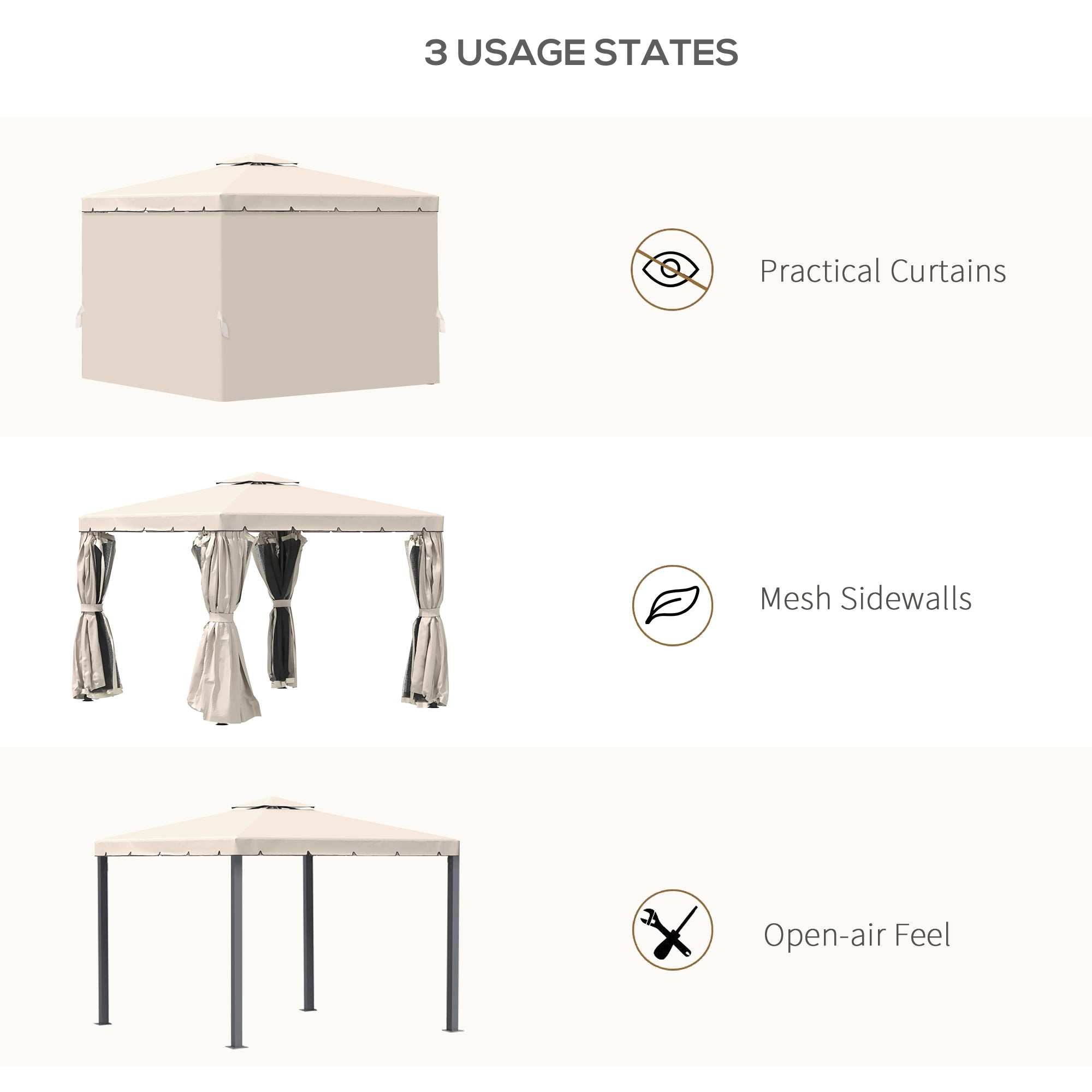 Outsunny 10' x 10' Outdoor Patio Gazebo Double Soft-top Garden Shelter Tent with Beautiful Polyester Curtains, & Mesh Screen Drapes, Cream White