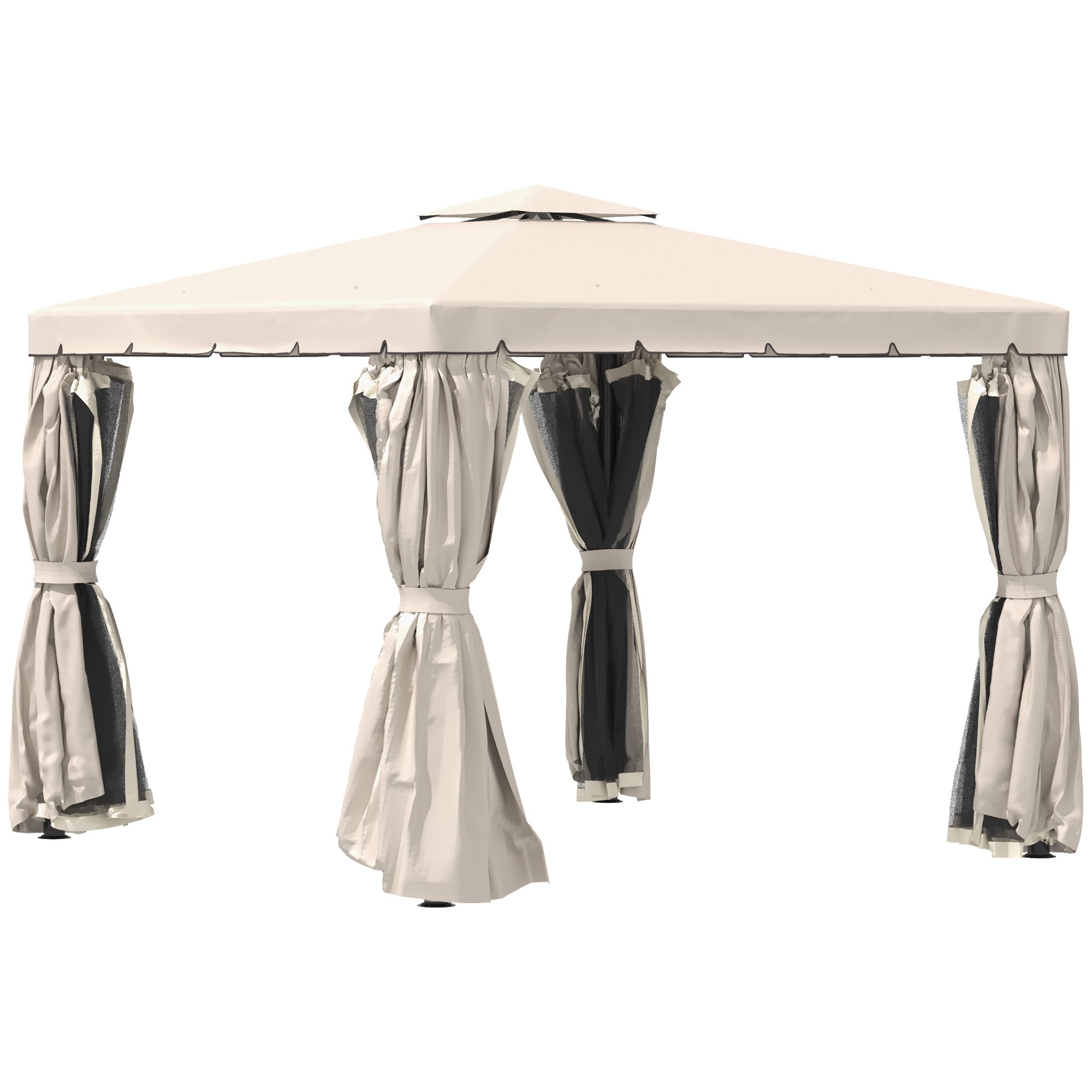 Outsunny 10' x 10' Outdoor Patio Gazebo Double Soft-top Garden Shelter Tent with Beautiful Polyester Curtains, & Mesh Screen Drapes, Cream White