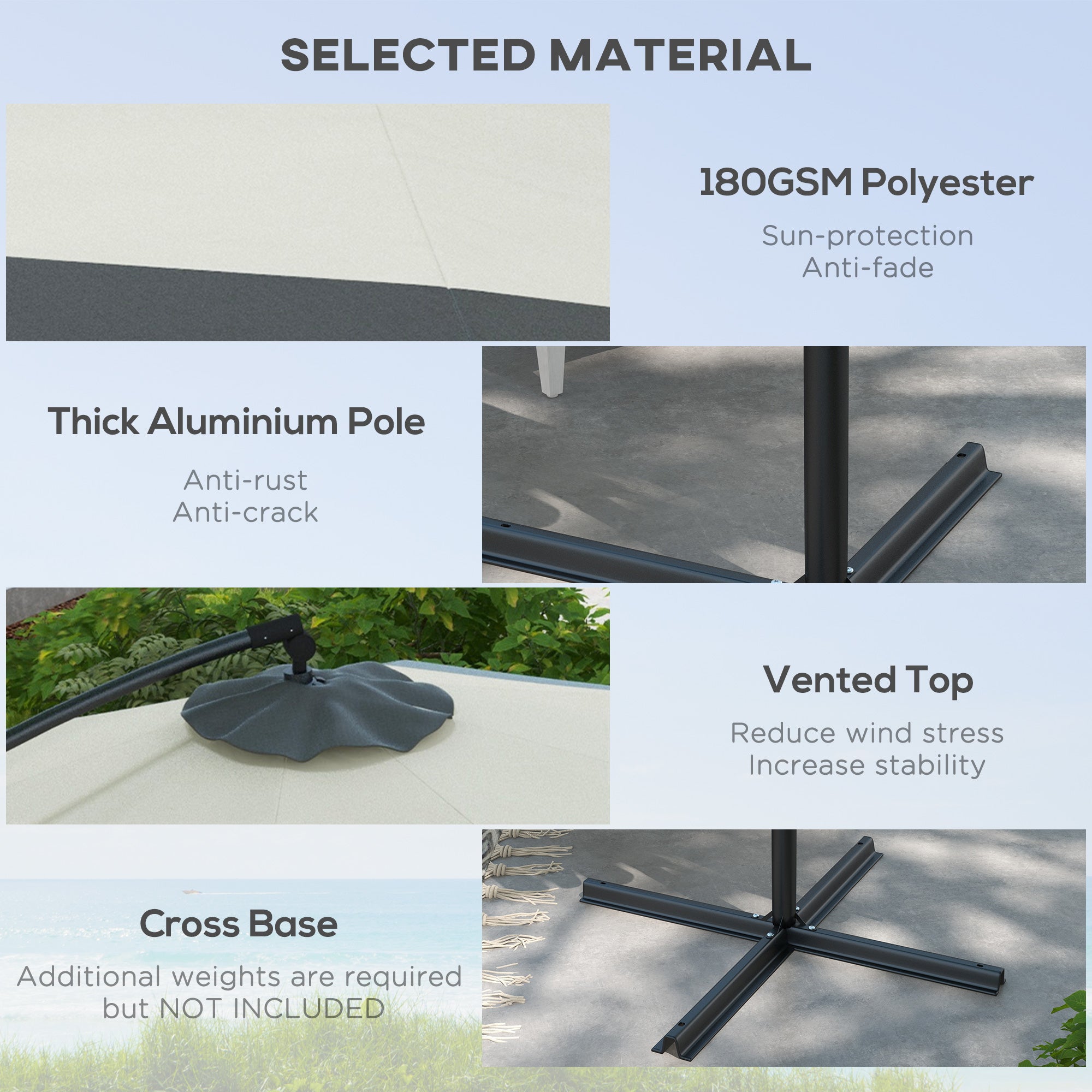 Outsunny 10FT Cantilever Patio Umbrella, Round Hanging Offset Umbrella with Crank, Tilt, Cross Base, 8 Ribs and Air Vent, Outdoor Market Umbrella for Garden, Backyard, Grey