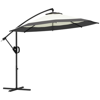 Outsunny 10FT Cantilever Patio Umbrella, Round Hanging Offset Umbrella with Crank, Tilt, Cross Base, 8 Ribs and Air Vent, Outdoor Market Umbrella for Garden, Backyard, Grey