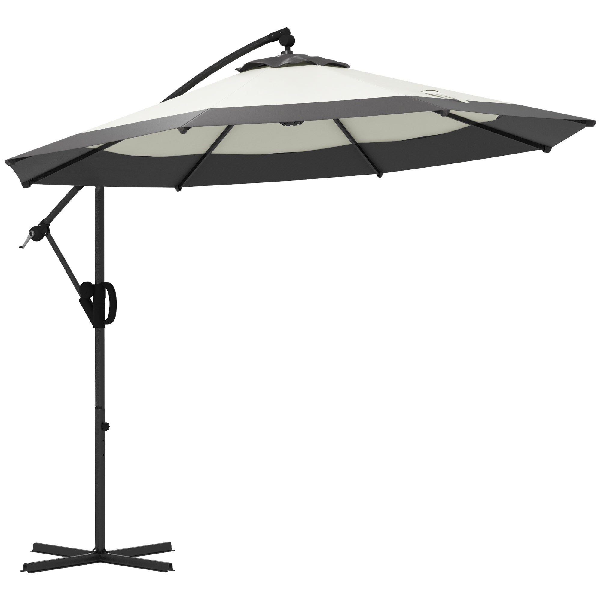 Outsunny 10FT Cantilever Patio Umbrella, Round Hanging Offset Umbrella with Crank, Tilt, Cross Base, 8 Ribs and Air Vent, Outdoor Market Umbrella for Garden, Backyard, Grey