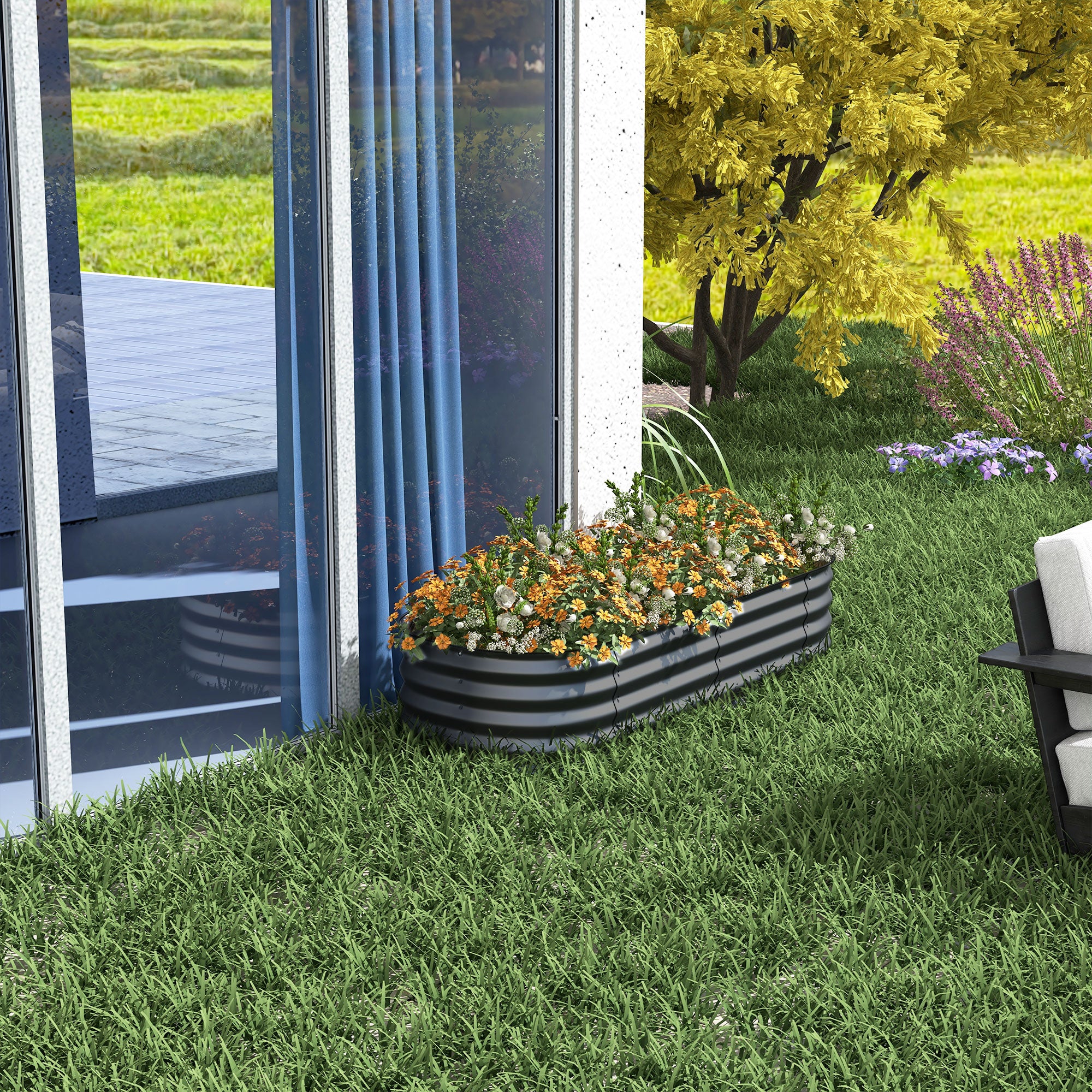 Outsunny 4.9' x 2' x 1' Galvanized Raised Garden Bed Kit, Metal Elevated Planter Box with Safety Edging, Easy DIY for Growing Flowers, Herbs, Succulents, Dark Grey