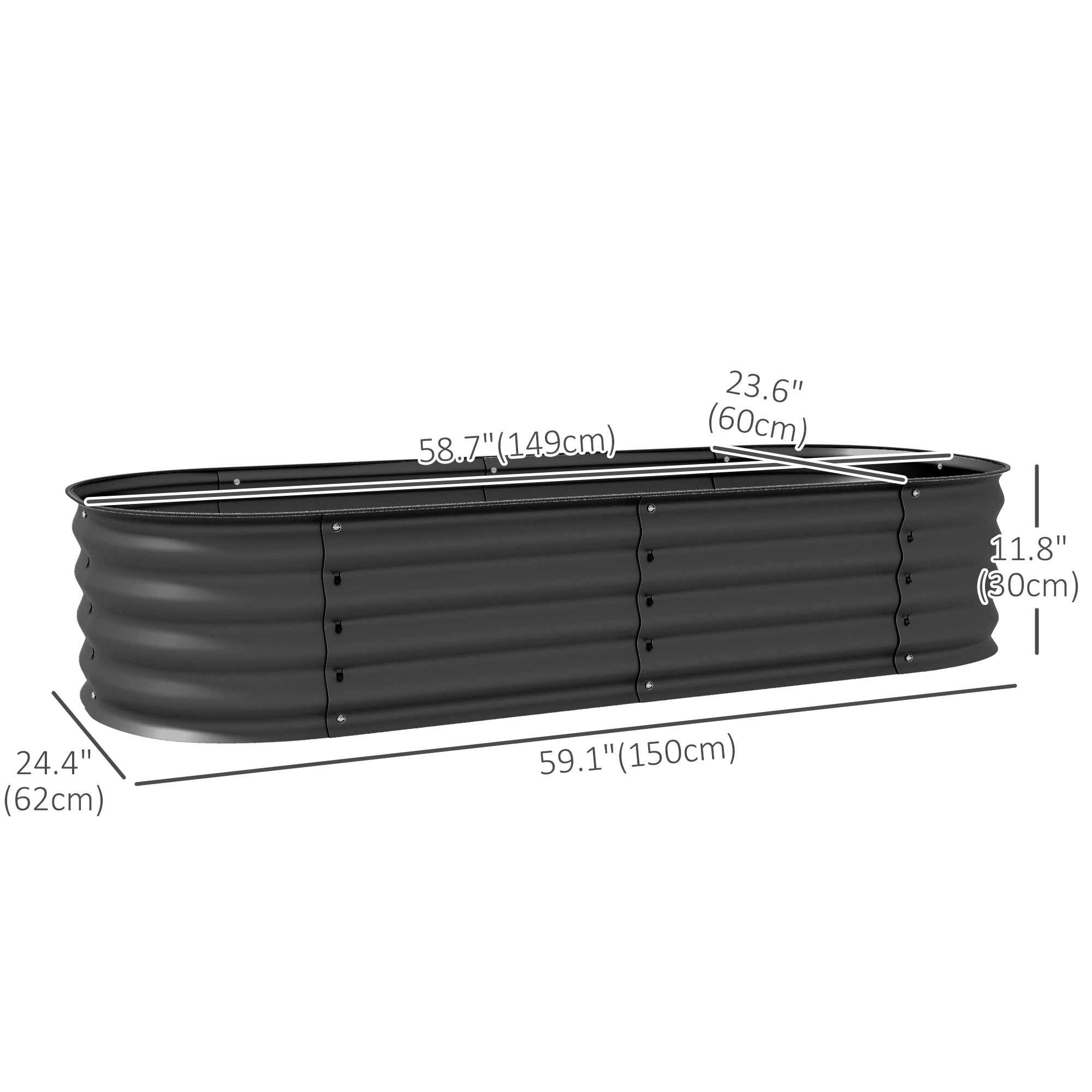 Outsunny 4.9' x 2' x 1' Galvanized Raised Garden Bed Kit, Metal Elevated Planter Box with Safety Edging, Easy DIY for Growing Flowers, Herbs, Succulents, Dark Grey