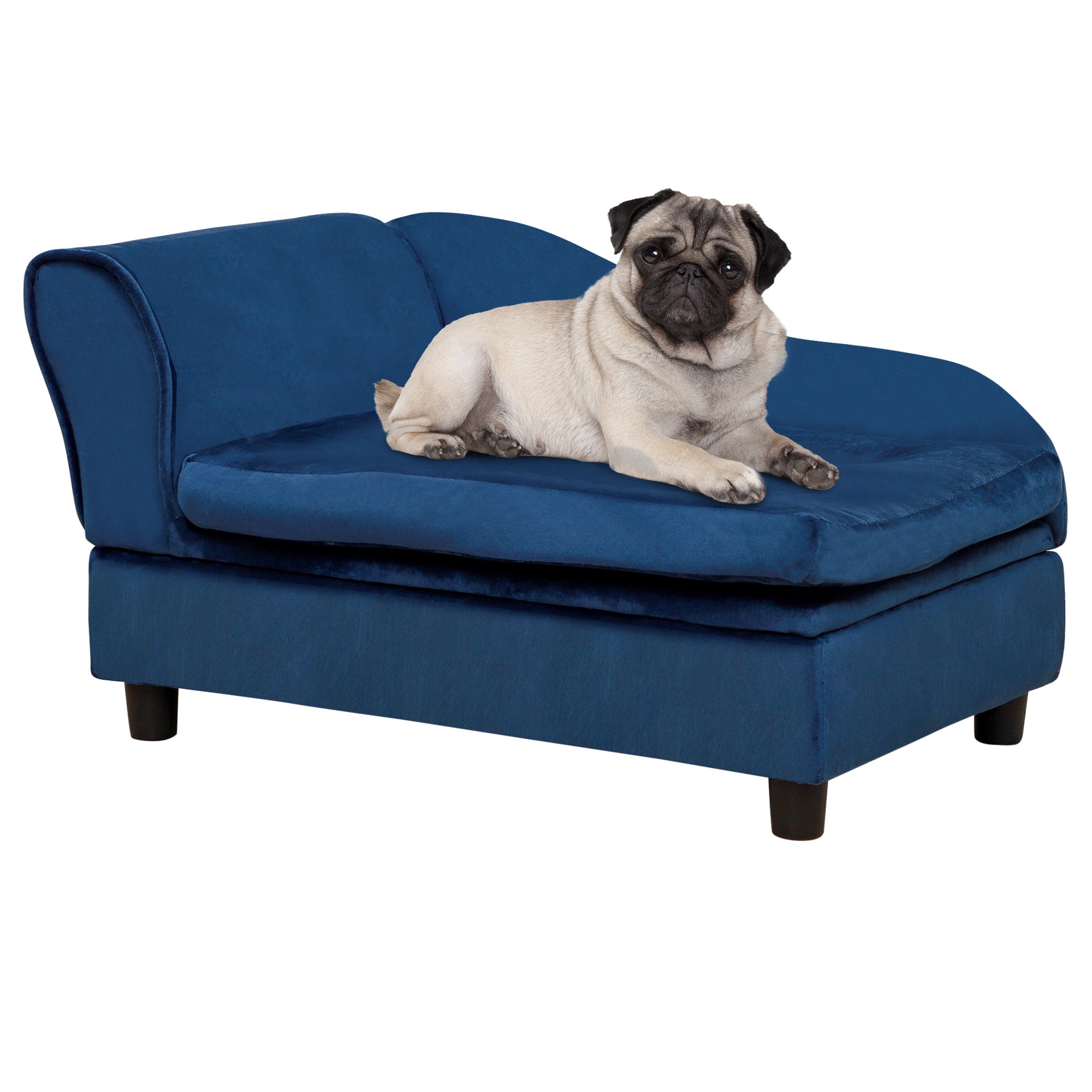 PawHut Pet Sofa Dog Couch Chaise Lounge Pet Bed with Storage Function Small Sized Dog Various Cat Sponge Cushioned Bed Lounge, Blue