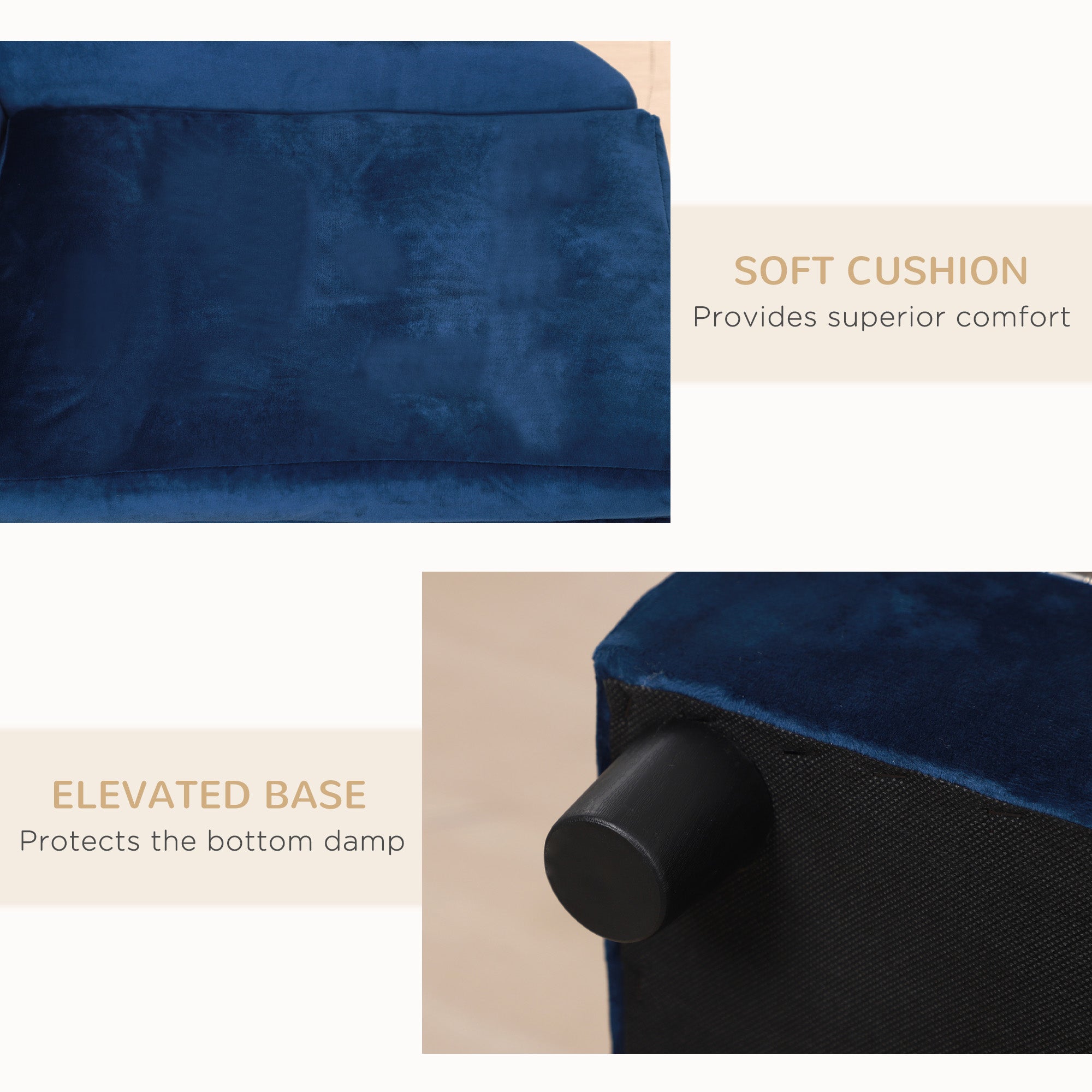 PawHut Pet Sofa Dog Couch Chaise Lounge Pet Bed with Storage Function Small Sized Dog Various Cat Sponge Cushioned Bed Lounge, Blue