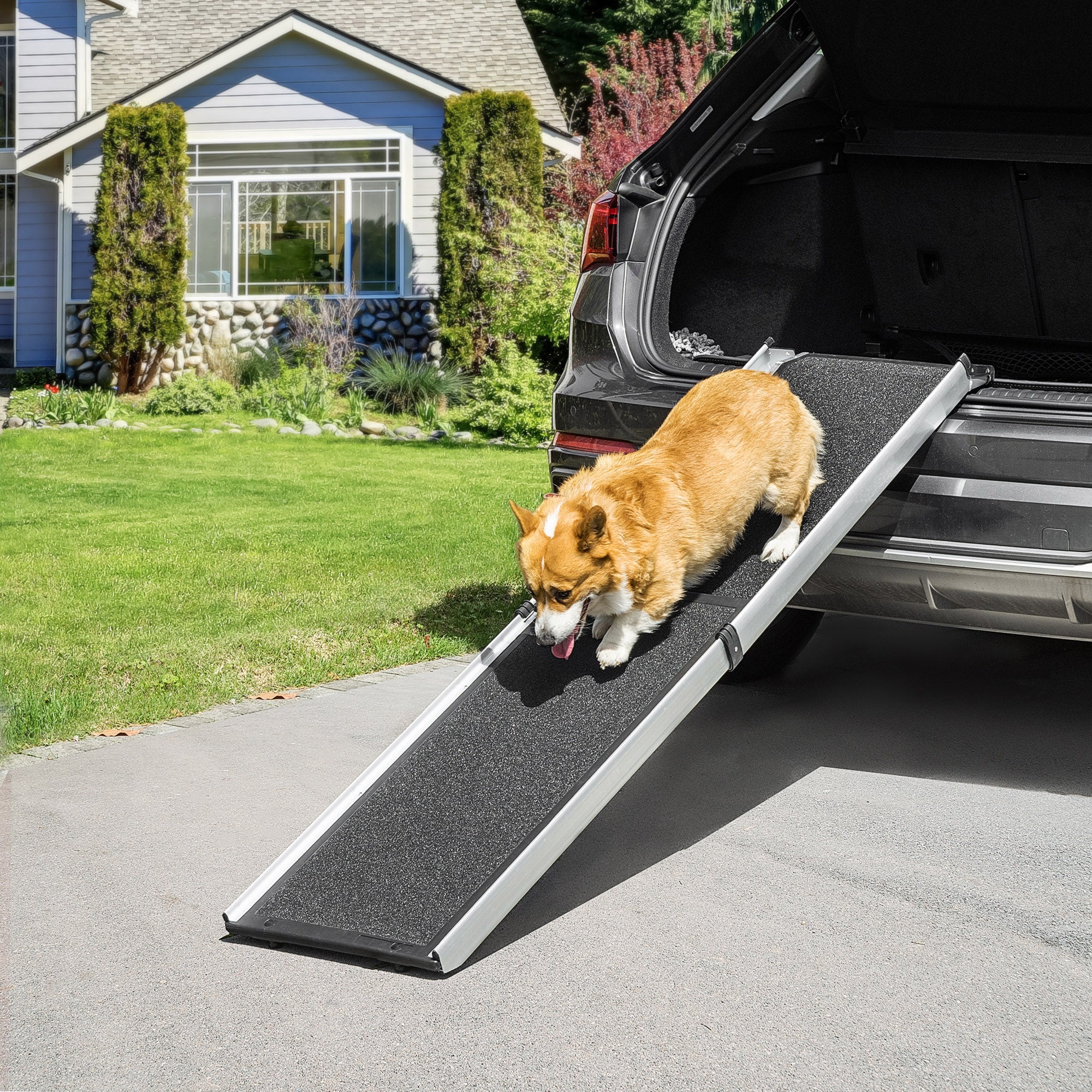 PawHut 72-Inch Portable Folding Dog Ramp for Cars, Trucks, SUVs, Non-Slip Pet Ramp for Large Dogs, Aluminum Frame for up to 200 LBS