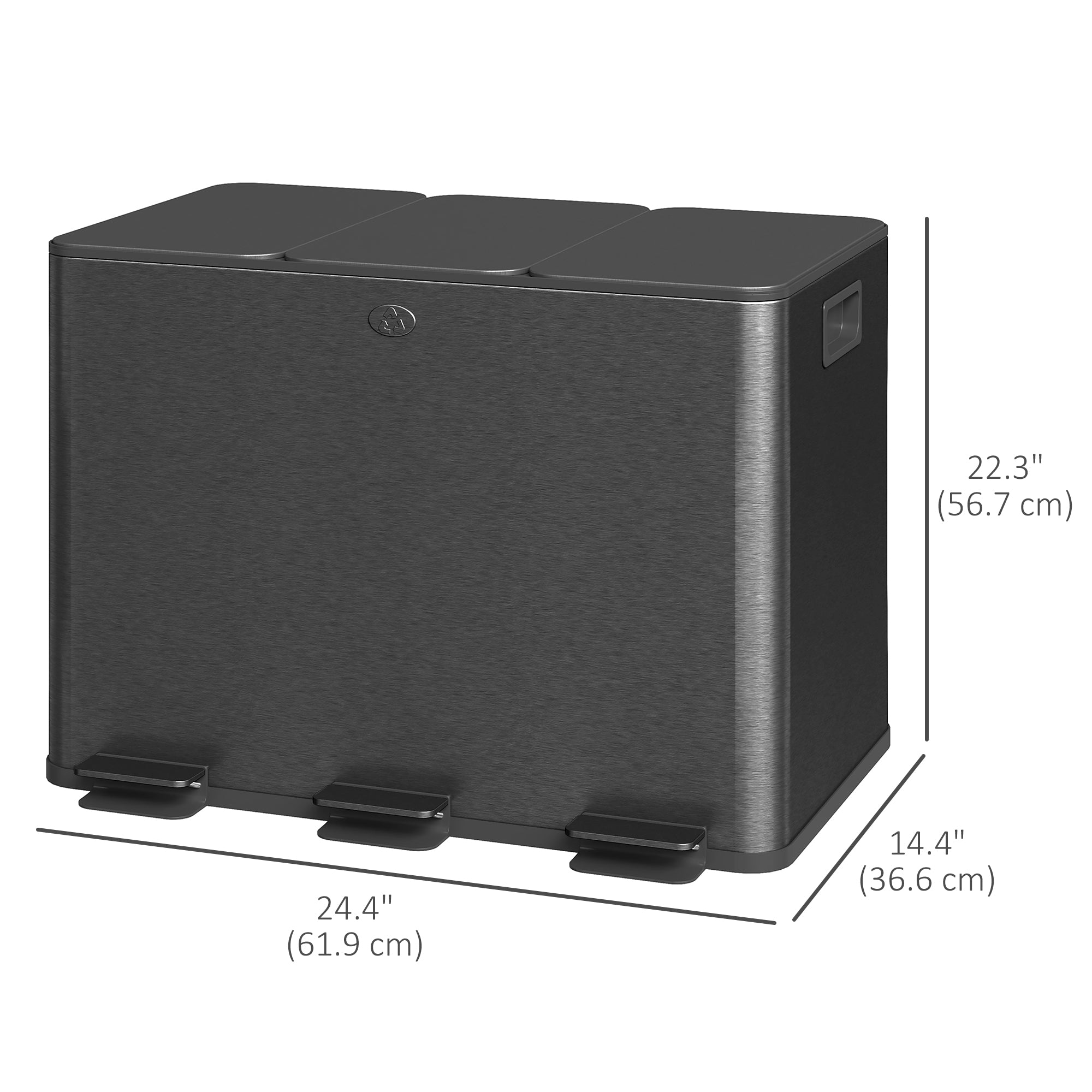 HOMCOM Triple Kitchen Garbage Bin, 3 x 5 Gallon (3 x 20 L) Trash Can with Foot Pedal, Soft-Close Garbage Can with Removable Inner Buckets, Fingerprint-Proof for Kitchen, Black