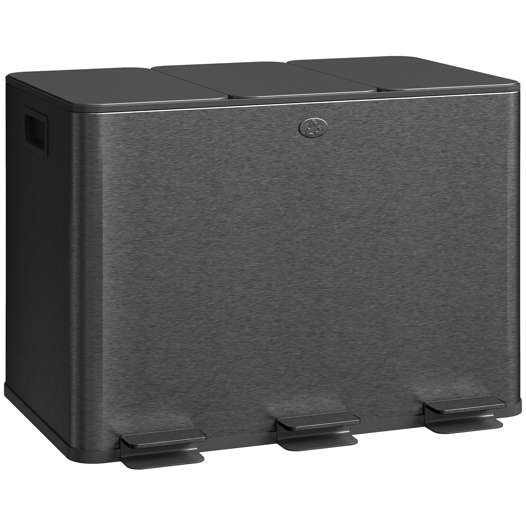 HOMCOM Triple Kitchen Garbage Bin, 3 x 5 Gallon (3 x 20 L) Trash Can with Foot Pedal, Soft-Close Garbage Can with Removable Inner Buckets, Fingerprint-Proof for Kitchen, Black