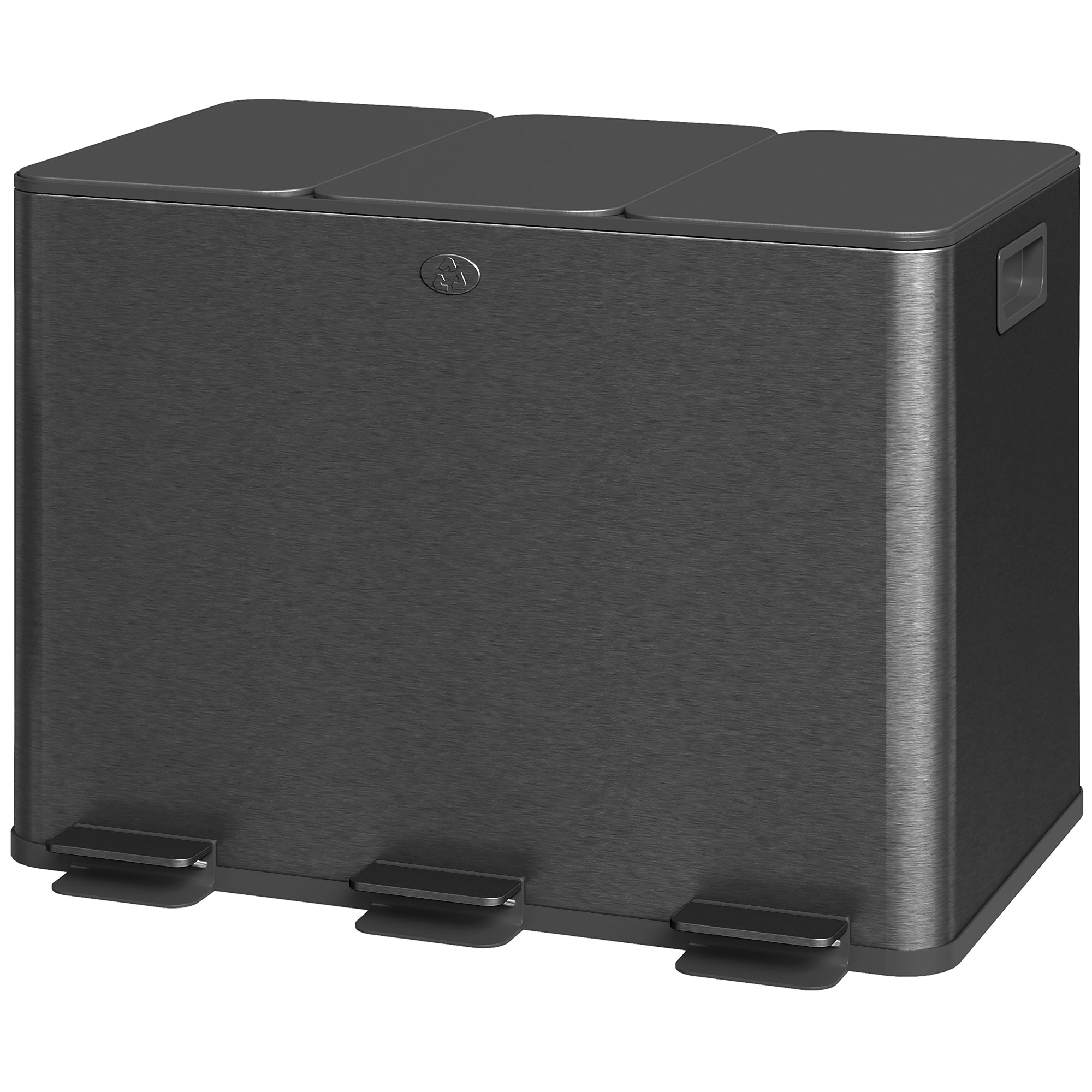 HOMCOM Triple Kitchen Garbage Bin, 3 x 5 Gallon (3 x 20 L) Trash Can with Foot Pedal, Soft-Close Garbage Can with Removable Inner Buckets, Fingerprint-Proof for Kitchen, Black