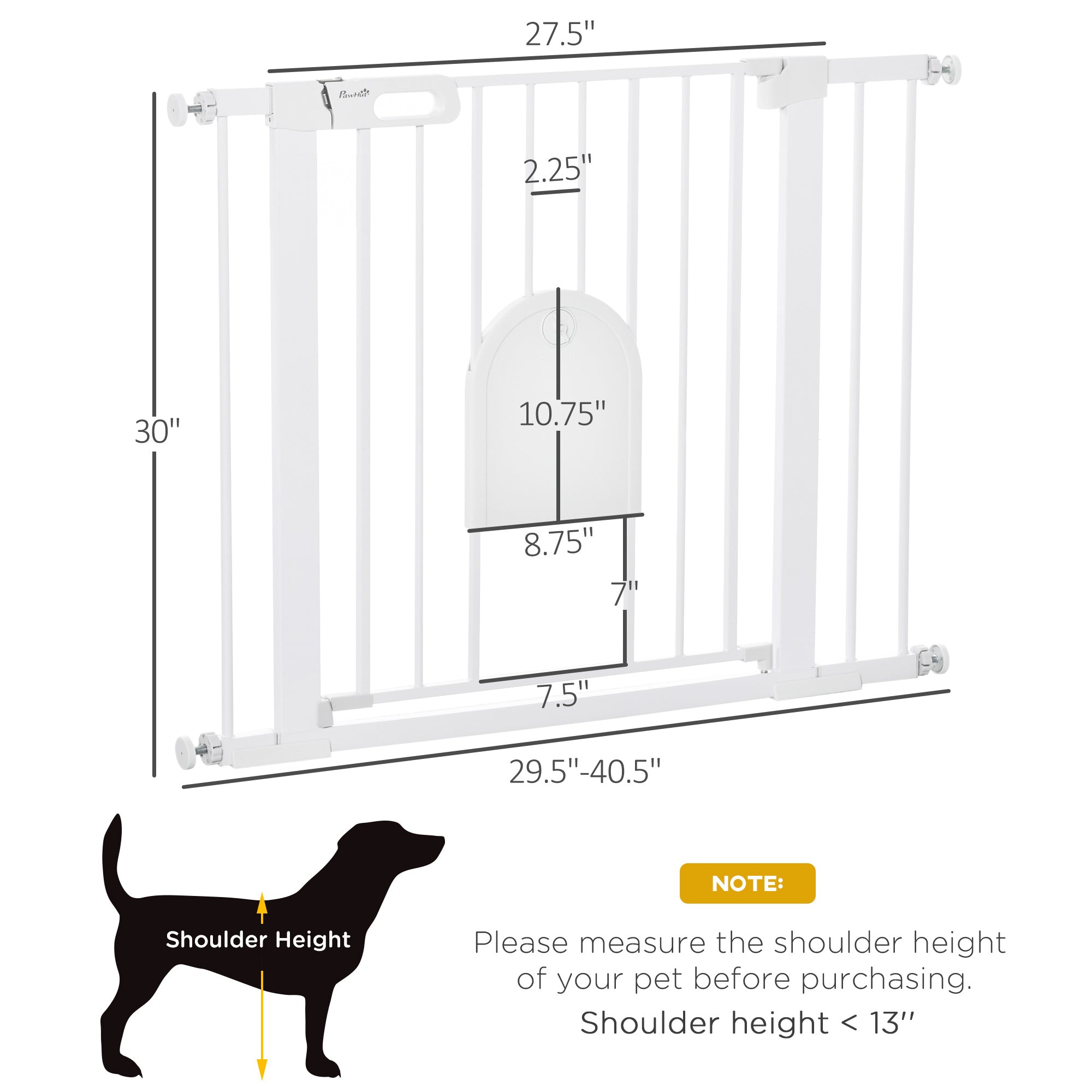 PawHut 30"-41" Extra Wide Pet Gate with Small Door, 30"H Dog Gate with Safety Gate Barrier, Stair Pressure Fit, Auto Close, Double Locking, for Doorways, Hallways, White