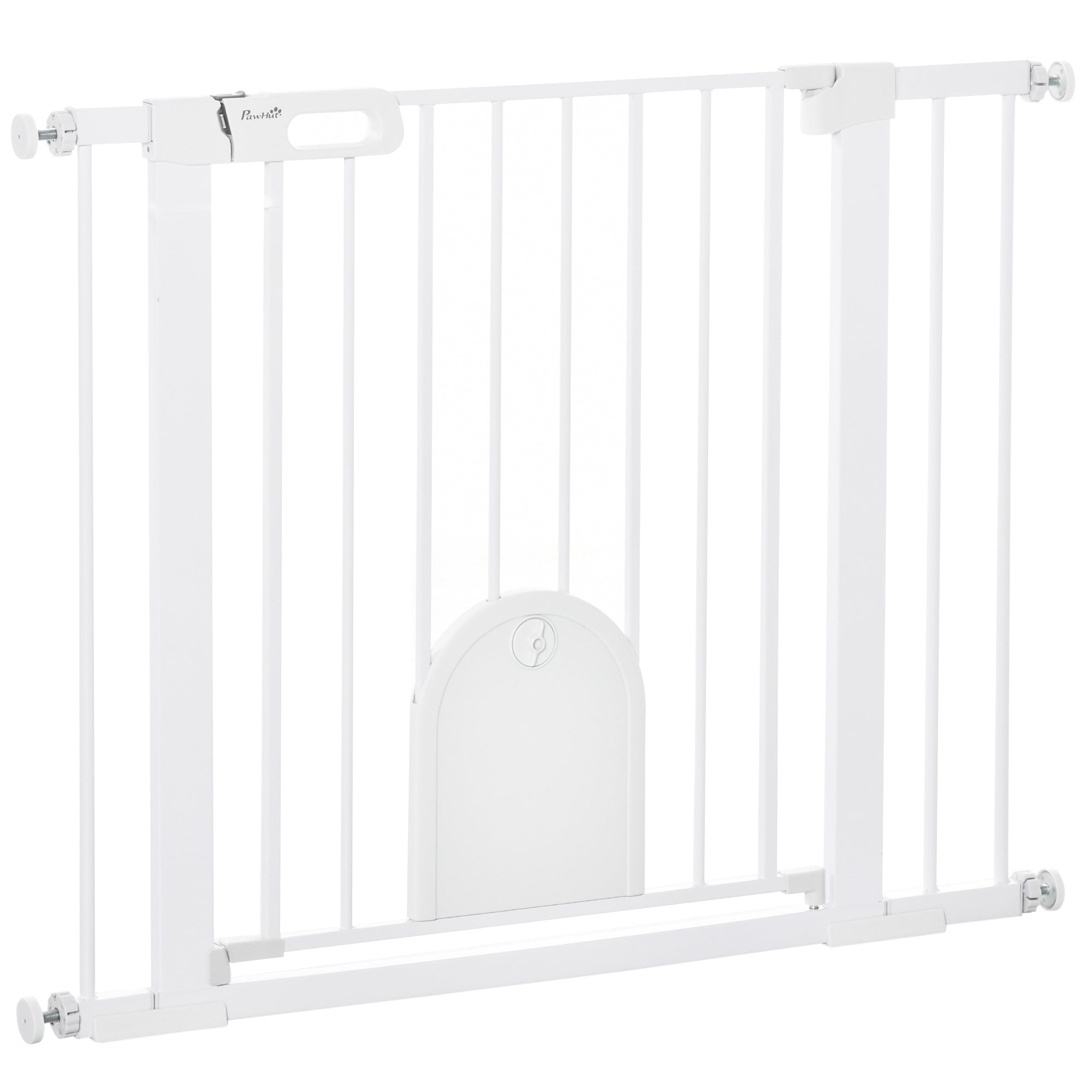 PawHut 30"-41" Extra Wide Pet Gate with Small Door, 30"H Dog Gate with Safety Gate Barrier, Stair Pressure Fit, Auto Close, Double Locking, for Doorways, Hallways, White