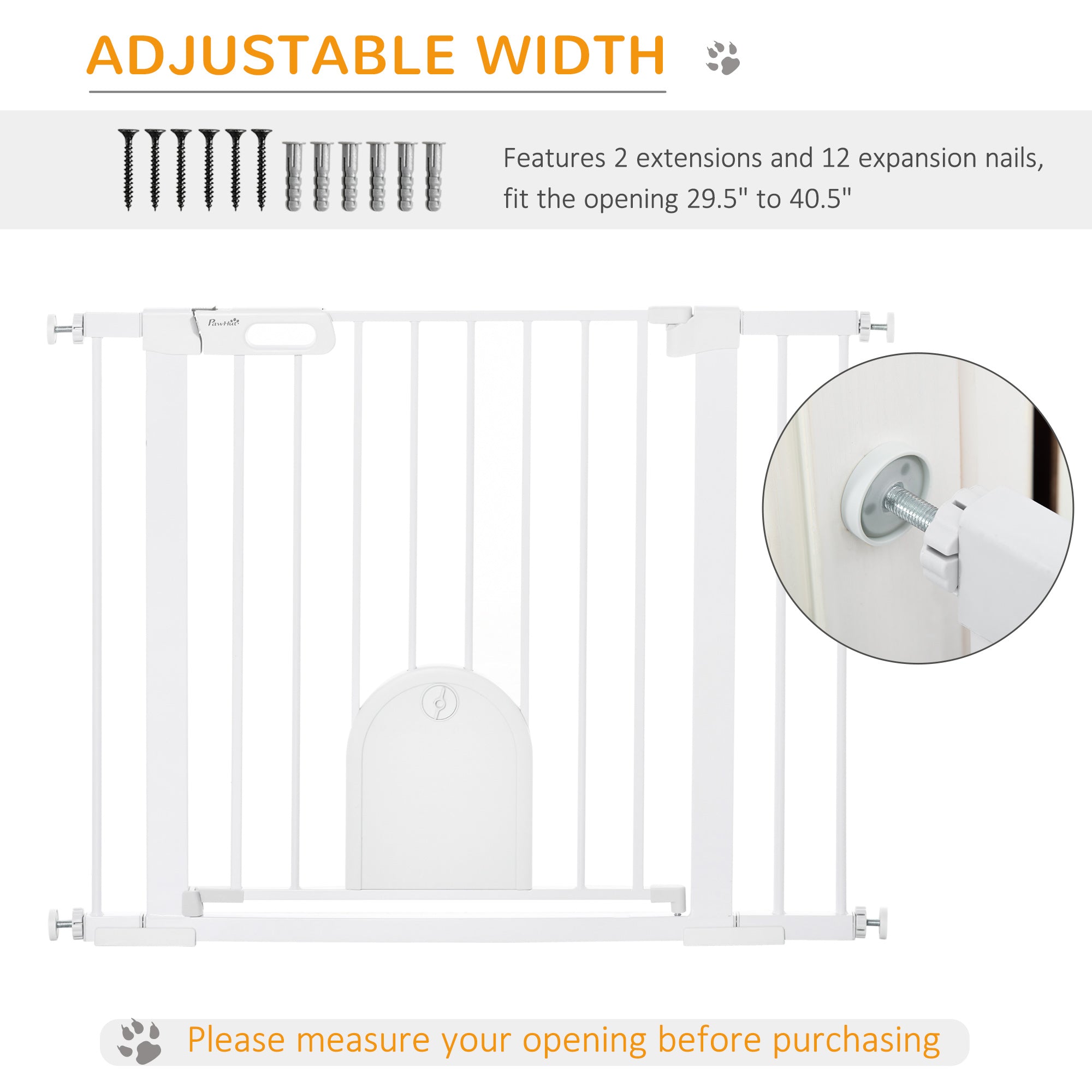PawHut 30"-41" Extra Wide Pet Gate with Small Door, 30"H Dog Gate with Safety Gate Barrier, Stair Pressure Fit, Auto Close, Double Locking, for Doorways, Hallways, White