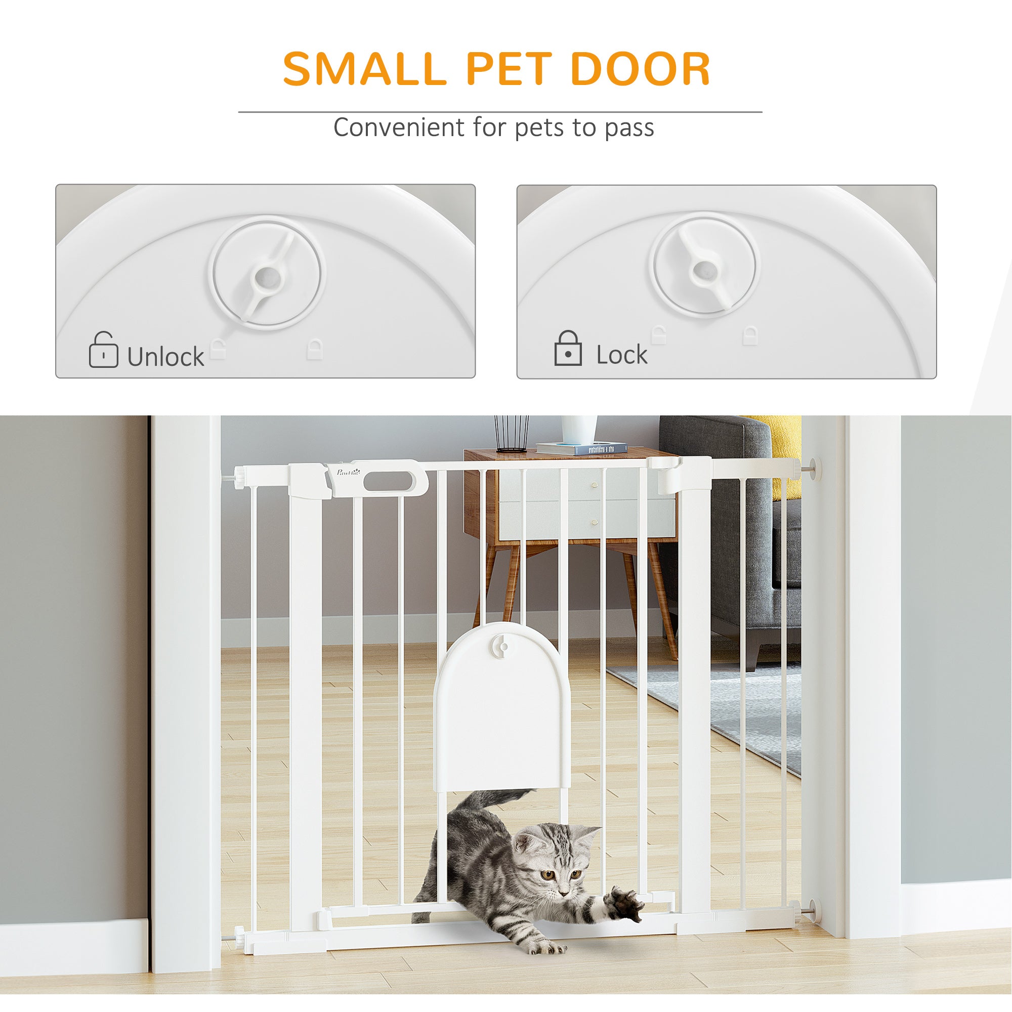 PawHut 30"-41" Extra Wide Pet Gate with Small Door, 30"H Dog Gate with Safety Gate Barrier, Stair Pressure Fit, Auto Close, Double Locking, for Doorways, Hallways, White
