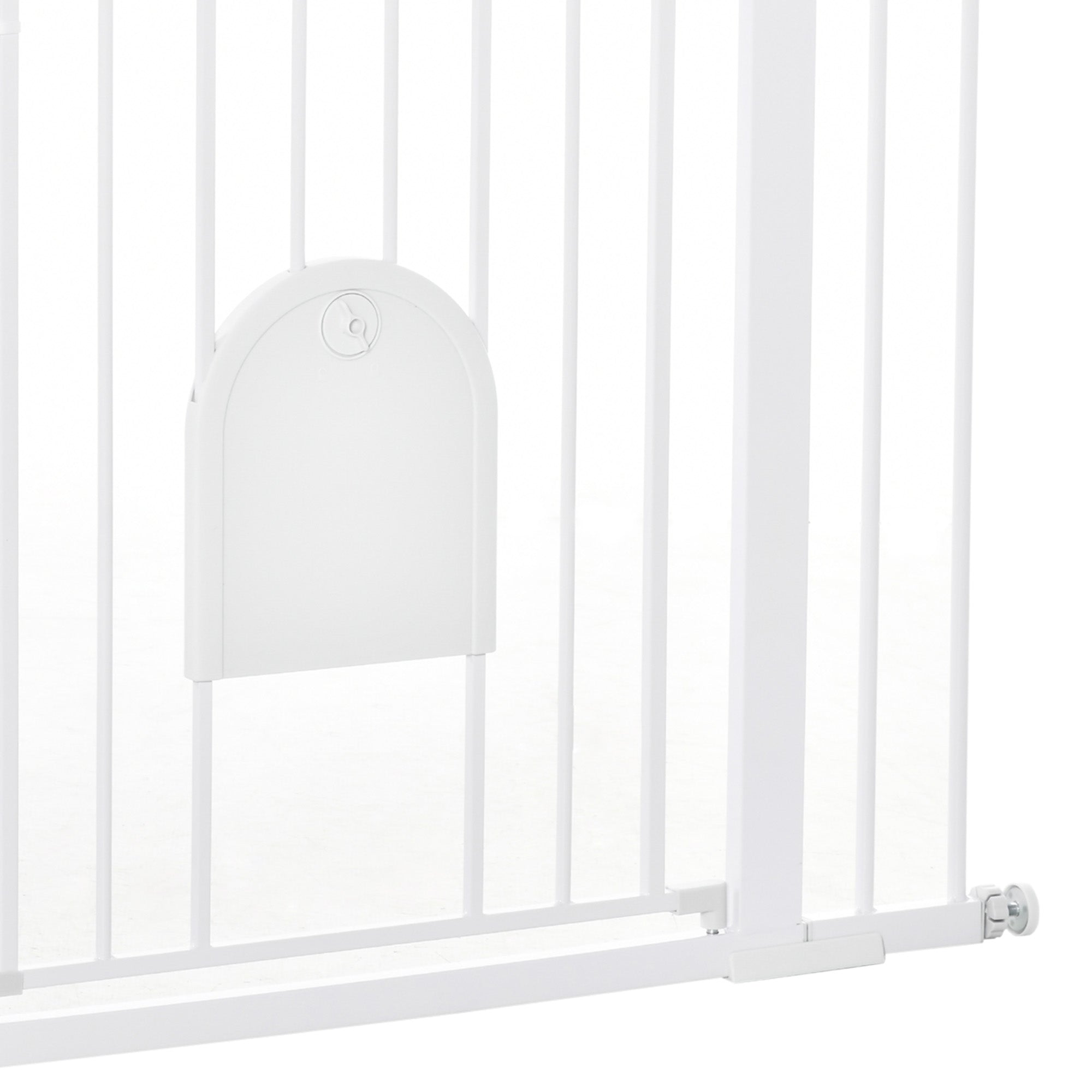 PawHut Dog Gate with Cat Flap Pet Safety Gate Barrier, Stair Pressure Fit, Auto Close, Double Locking, for Doorways, Hallways, 75-103 cm White
