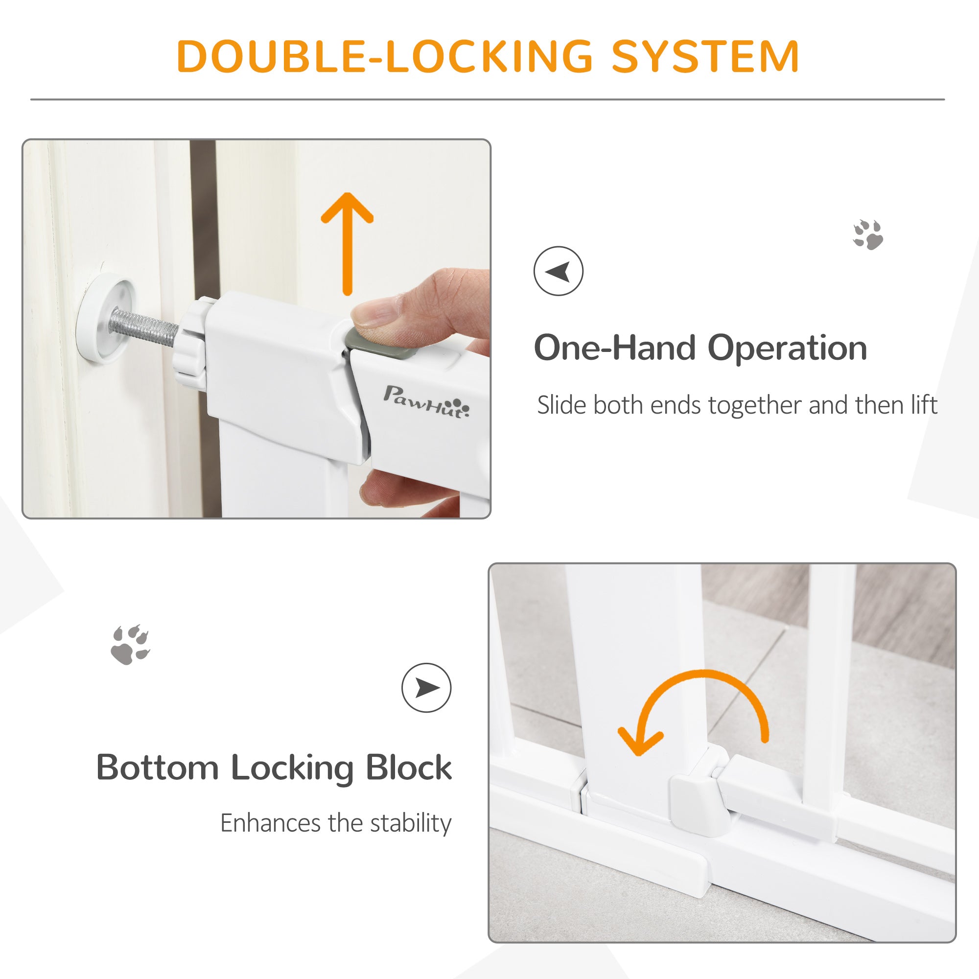 PawHut 30"-41" Extra Wide Pet Gate with Small Door, 30"H Dog Gate with Safety Gate Barrier, Stair Pressure Fit, Auto Close, Double Locking, for Doorways, Hallways, White