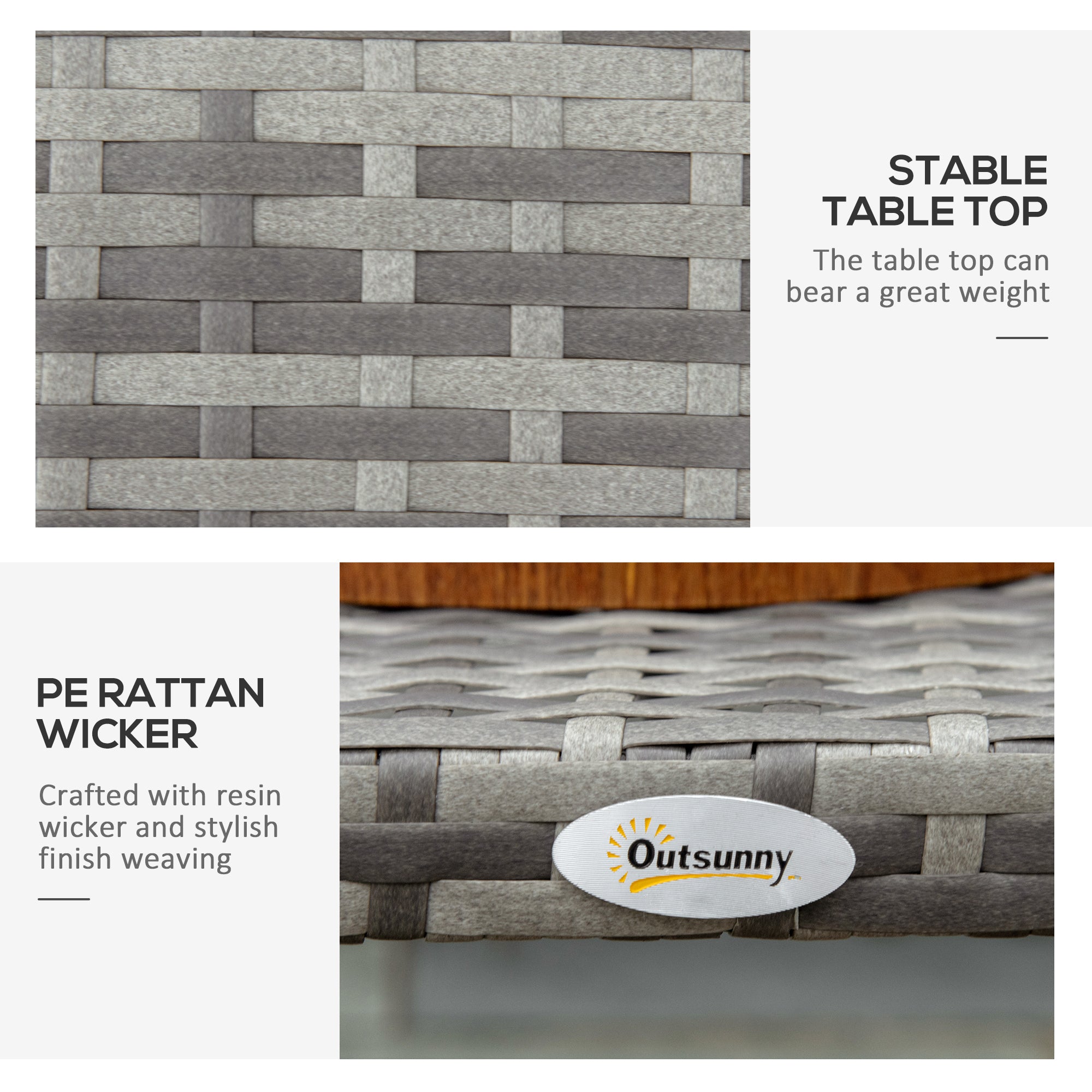 Outsunny 35" Rattan Coffee Table Outdoor Side Table Patio Wicker Furniture, Small Rectangular with All-Weather PE for Garden, Balcony, Backyard, Poolside, Grey