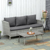 Outsunny 35" Rattan Coffee Table Outdoor Side Table Patio Wicker Furniture, Small Rectangular with All-Weather PE for Garden, Balcony, Backyard, Poolside, Grey