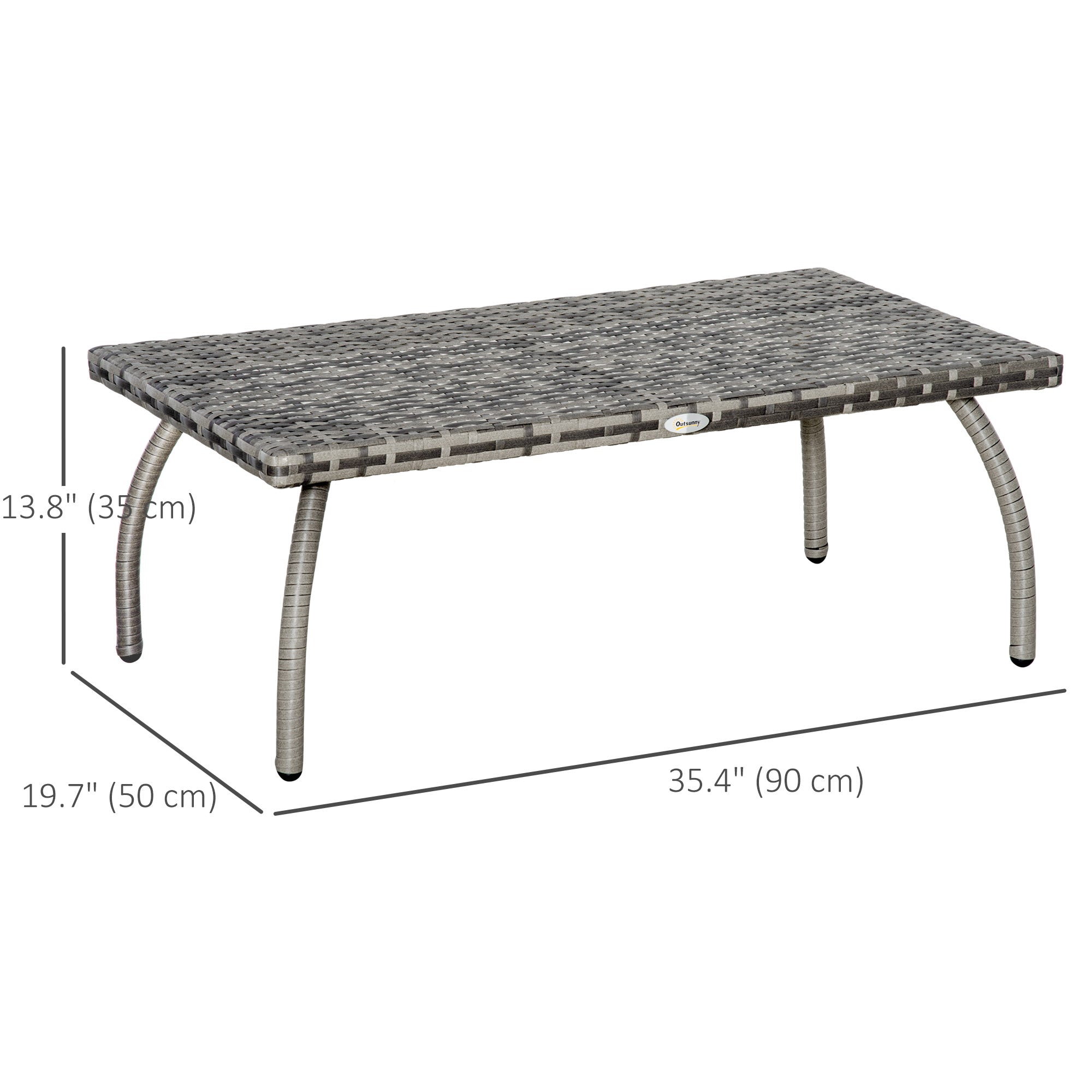 Outsunny 35" Rattan Coffee Table Outdoor Side Table Patio Wicker Furniture, Small Rectangular with All-Weather PE for Garden, Balcony, Backyard, Poolside, Grey