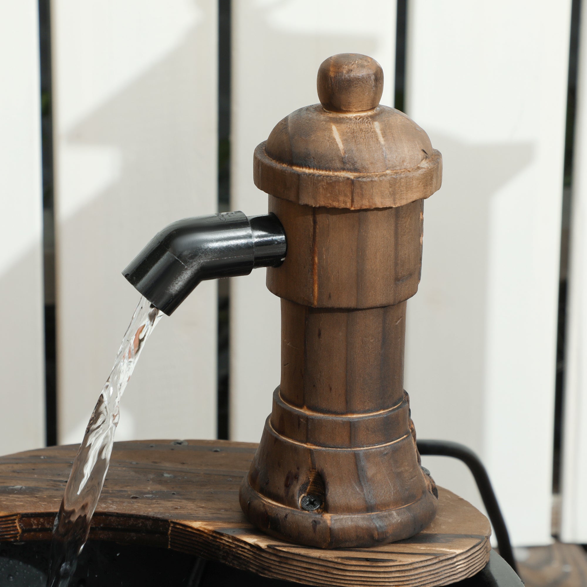 Outsunny Wood Barrel Outdoor Water Fountain, Decorative Garden Fountain with Electric Pump, Carbonized