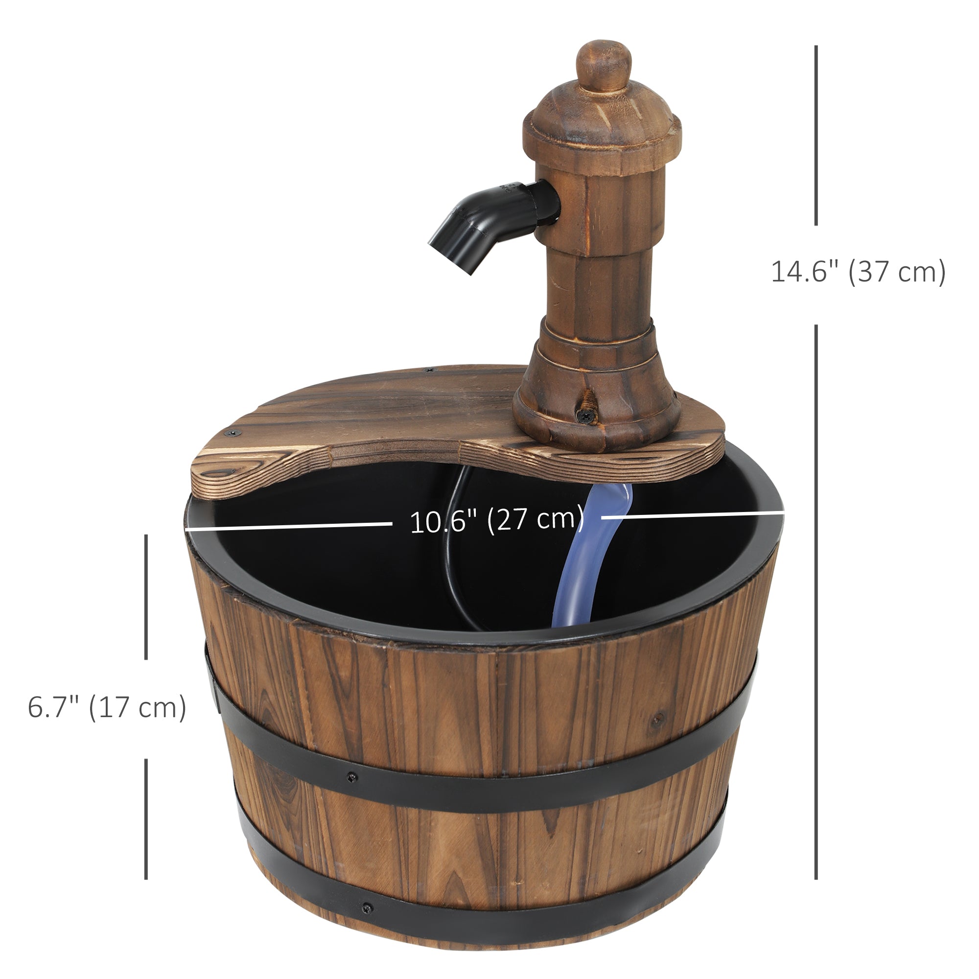 Outsunny Wood Barrel Outdoor Water Fountain, Decorative Garden Fountain with Electric Pump, Carbonized