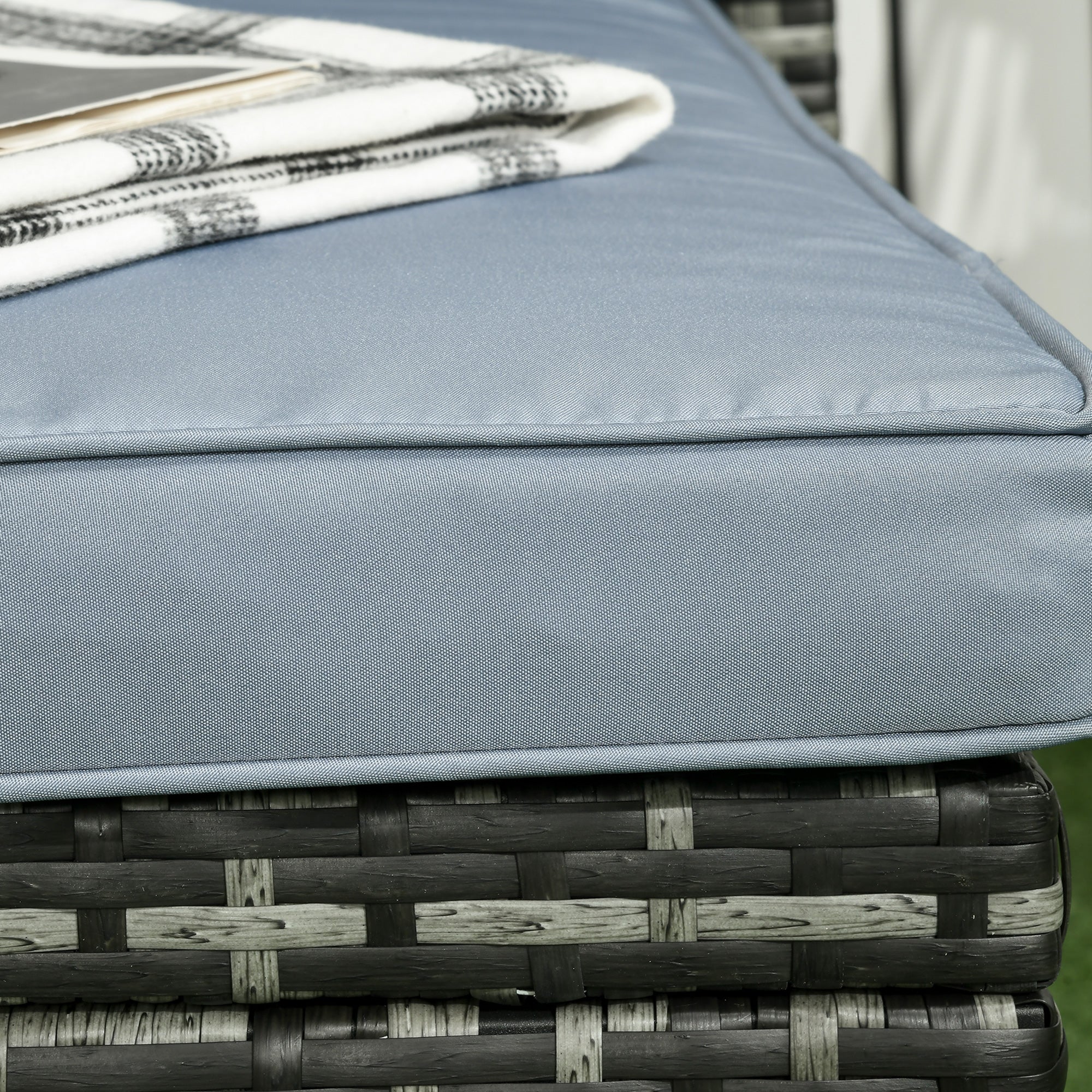 Outsunny 3 Piece Outdoor Patio Furniture Set with Loveseat Sofa, Chaise Lounge, Tempered Glass Table and Cushions, Sectional Wicker Rattan conversation Set for Backyard, Gray