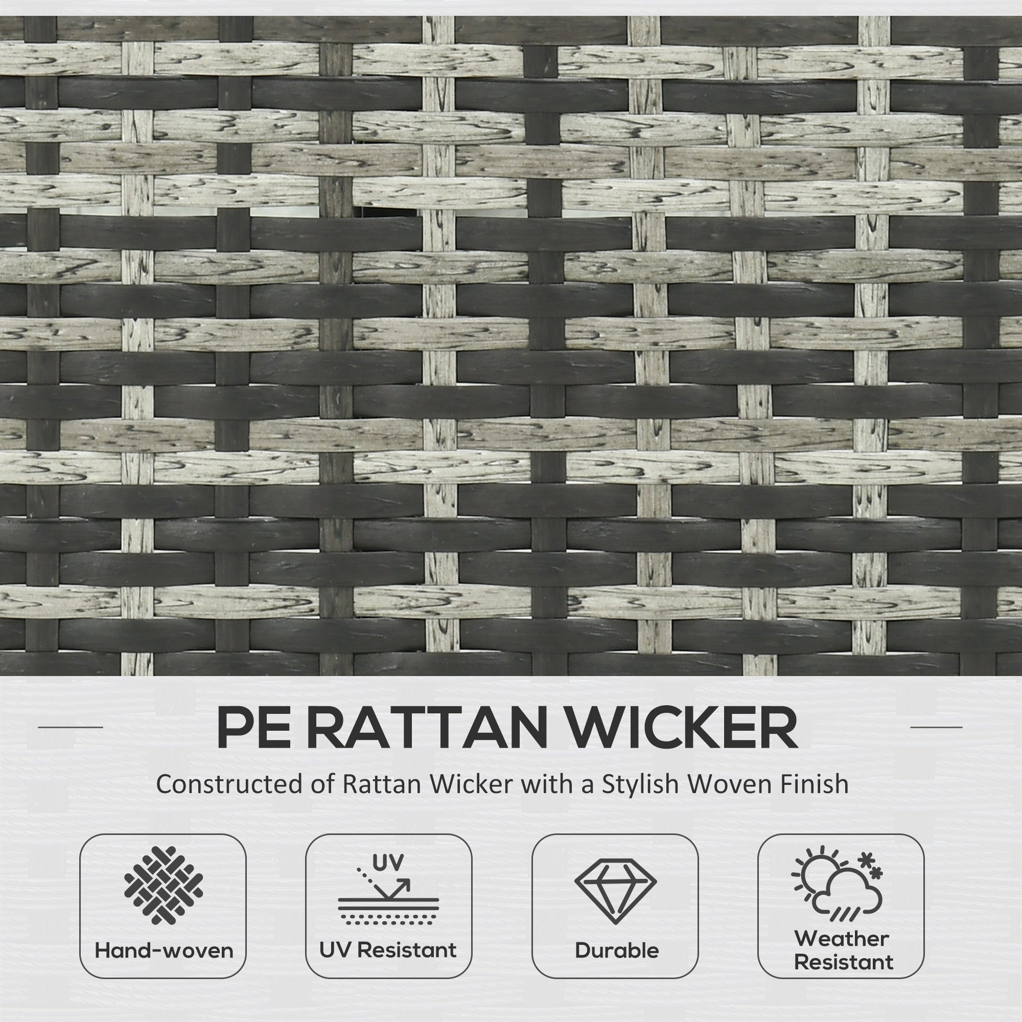 Outsunny 3 Piece Outdoor Patio Furniture Set with Loveseat Sofa, Chaise Lounge, Tempered Glass Table and Cushions, Sectional Wicker Rattan conversation Set for Backyard, Gray