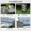 Outsunny 3 Piece Outdoor Patio Furniture Set with Loveseat Sofa, Chaise Lounge, Tempered Glass Table and Cushions, Sectional Wicker Rattan conversation Set for Backyard, Gray