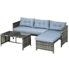 Outsunny 3 Piece Outdoor Patio Furniture Set with Loveseat Sofa, Chaise Lounge, Tempered Glass Table and Cushions, Sectional Wicker Rattan conversation Set for Backyard, Gray