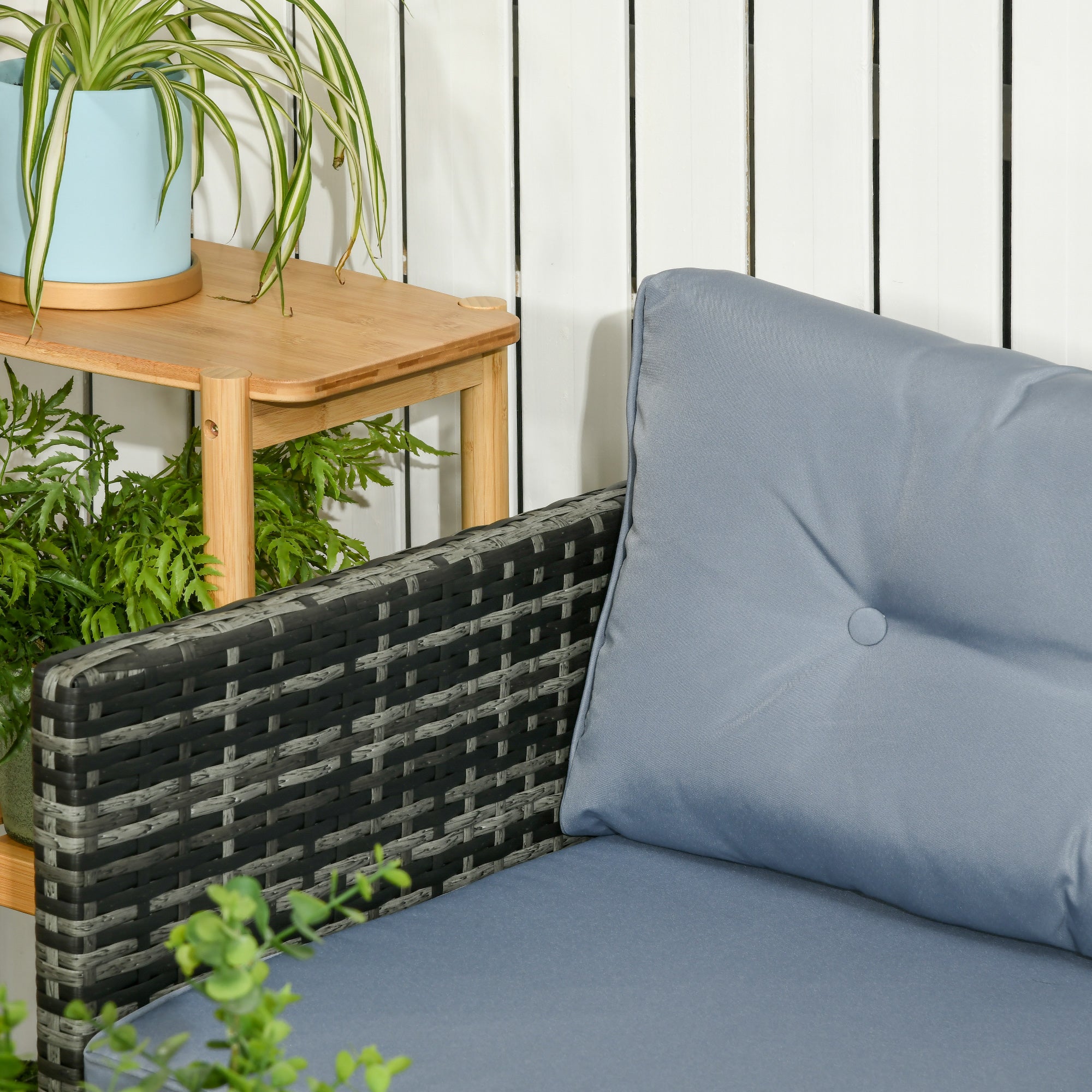 Outsunny 3 Piece Outdoor Patio Furniture Set with Loveseat Sofa, Chaise Lounge, Tempered Glass Table and Cushions, Sectional Wicker Rattan conversation Set for Backyard, Gray