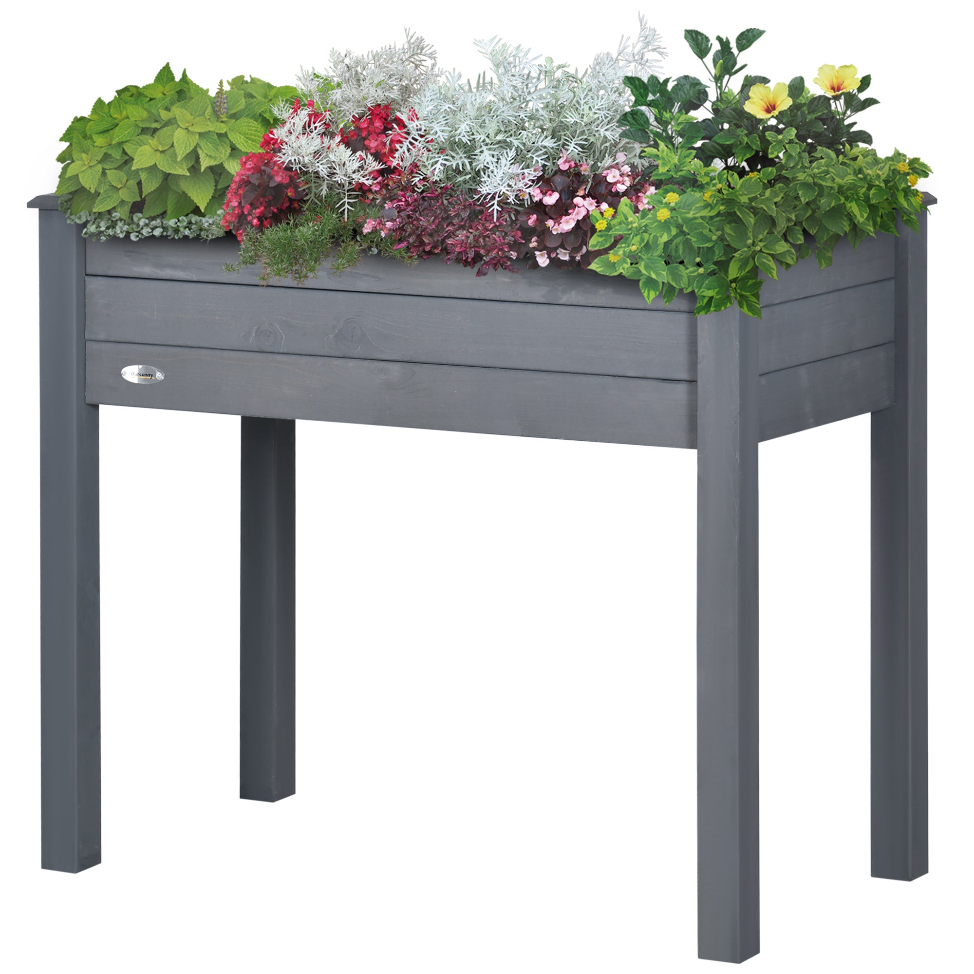 Outsunny 34"x18"x30" Elevated Planter Box with Legs Wooden Patio Raised Garden Bed Outdoor Flower Stand Yard Plant Table Raised Flower Planter w/ Inner Bag Dark Grey