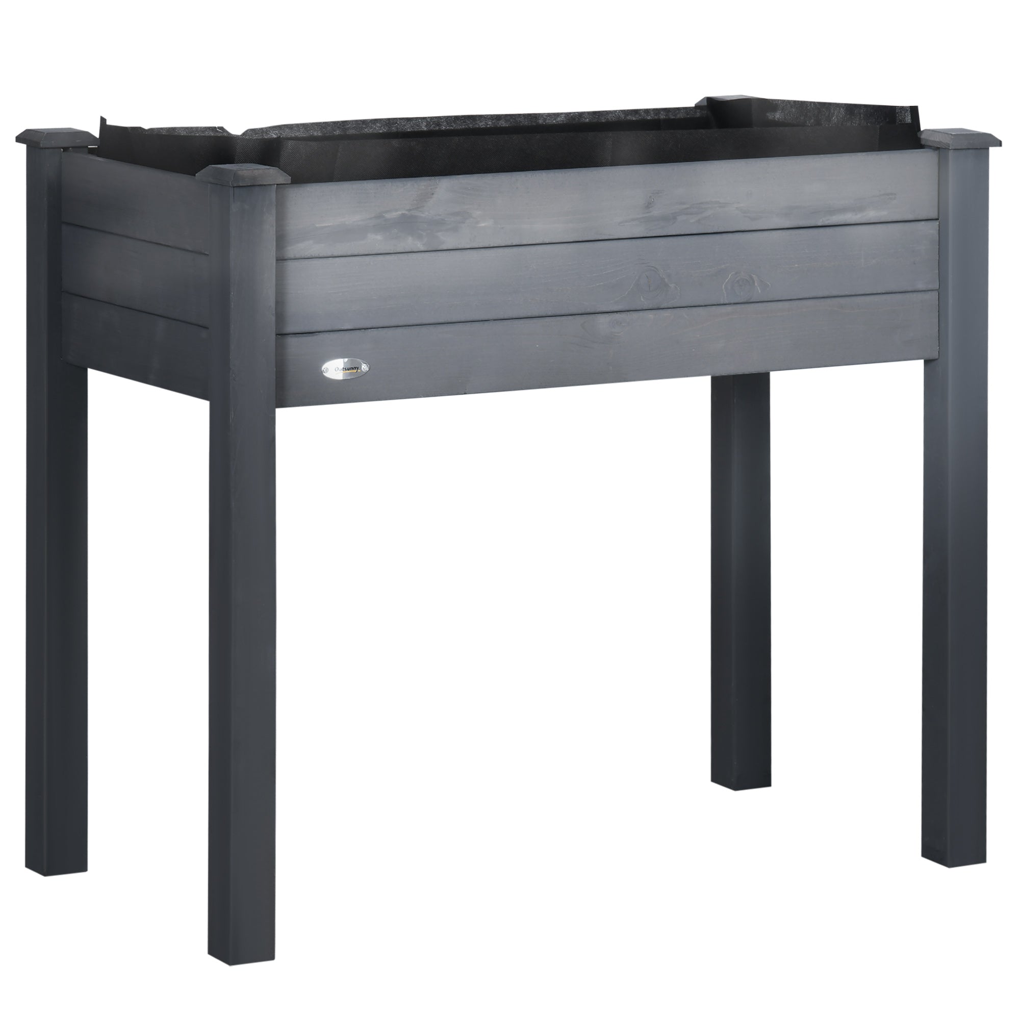 Outsunny 34"x18"x30" Elevated Planter Box with Legs Wooden Patio Raised Garden Bed Outdoor Flower Stand Yard Plant Table Raised Flower Planter w/ Inner Bag Dark Grey