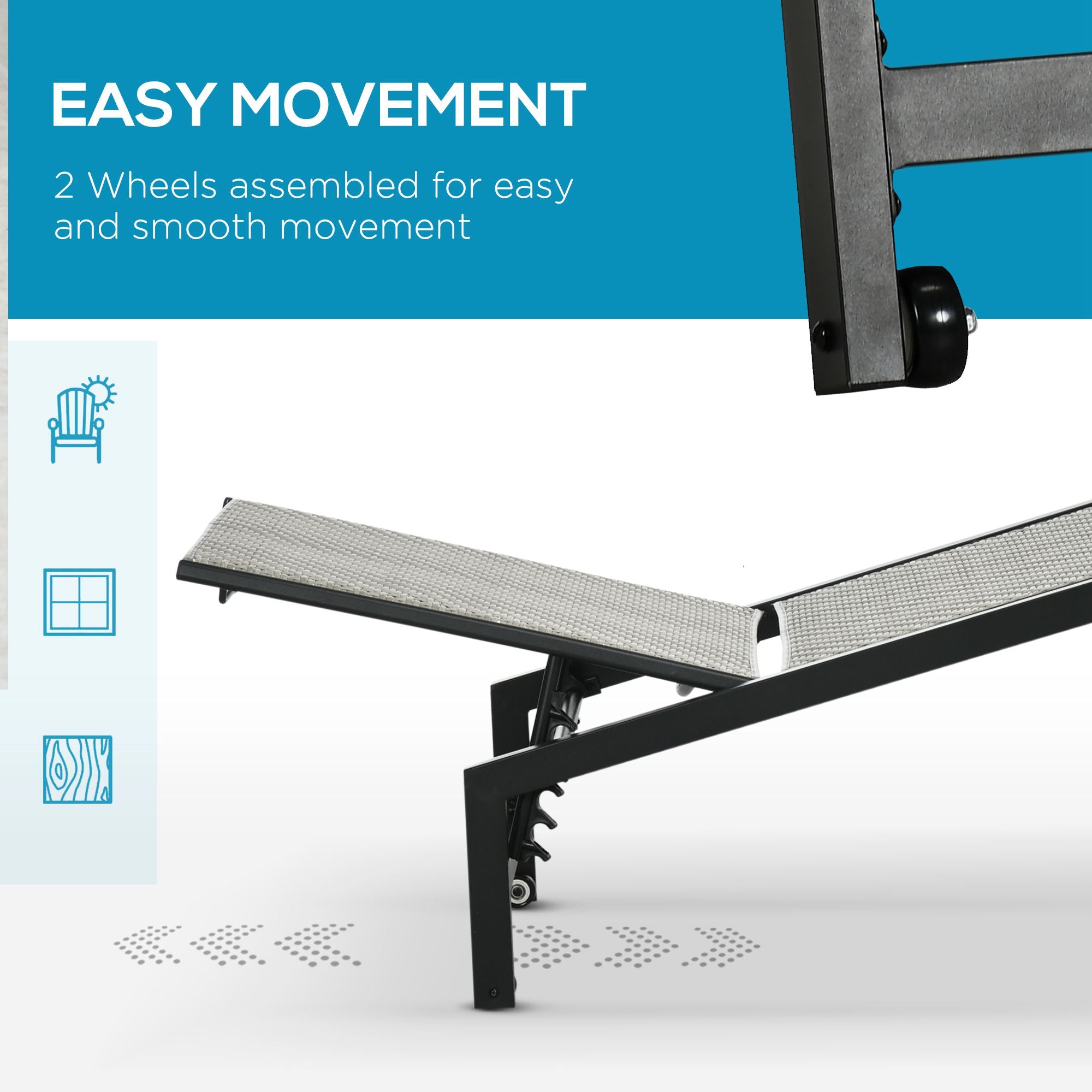 Outsunny 2 Pieces Patio Lounger Chair Set, Outdoor Aluminum Frame PE Rattan Wicker Sun Lounger Set w/ 5-Position Backrest and Wheels for Sun Room, Garden, Poolside, Light Grey