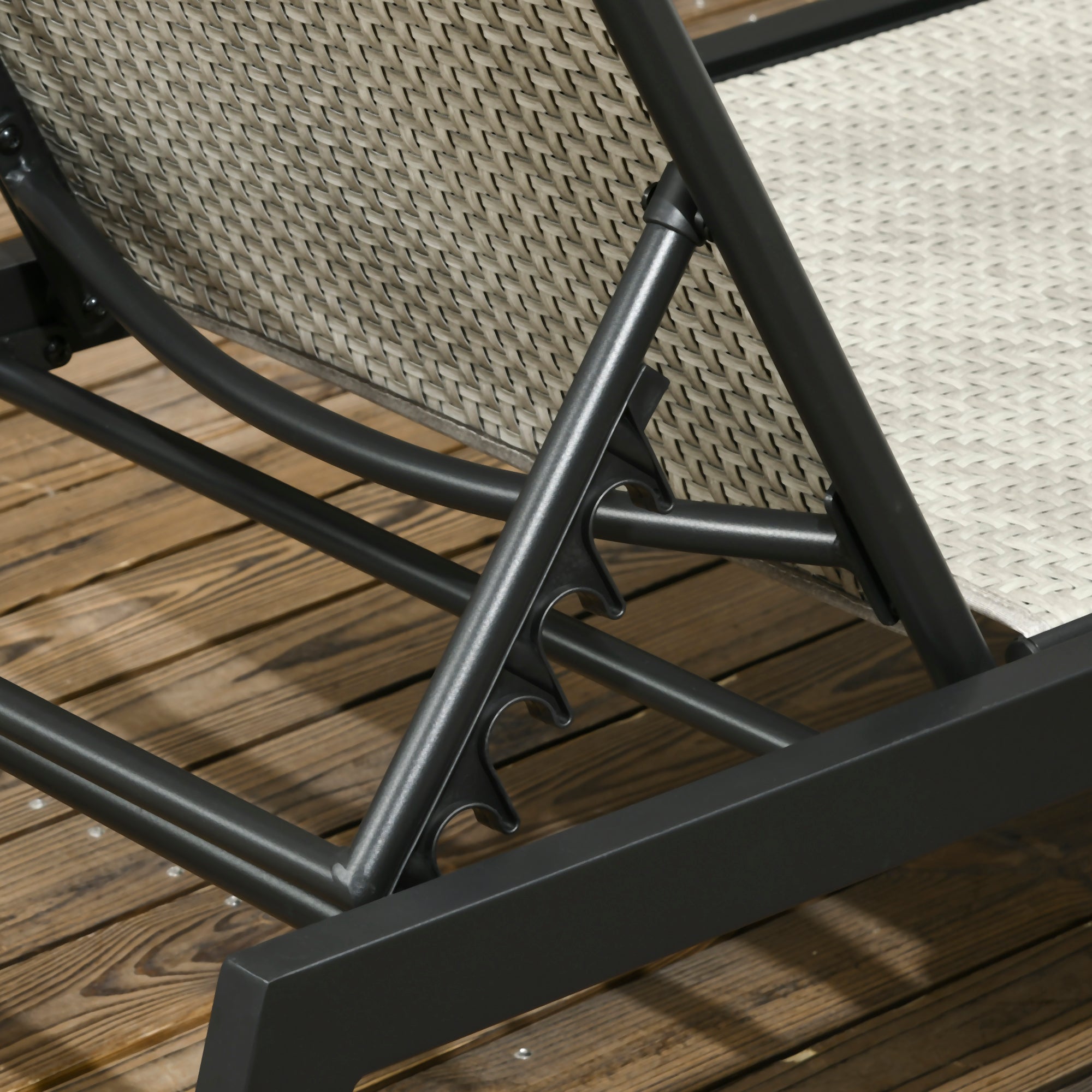 Outsunny 2 Pieces Patio Lounger Chair Set, Outdoor Aluminum Frame PE Rattan Wicker Sun Lounger Set w/ 5-Position Backrest and Wheels for Sun Room, Garden, Poolside, Light Grey