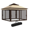 Outsunny 10.7 x 10.7ft Pop Up Camping Gazebo, Height Adjustable Instant Sun Shelter with UV30+ Roof Cover, Removable Mesh Curtains and Carrying Bag for Patio, Backyard, Beige